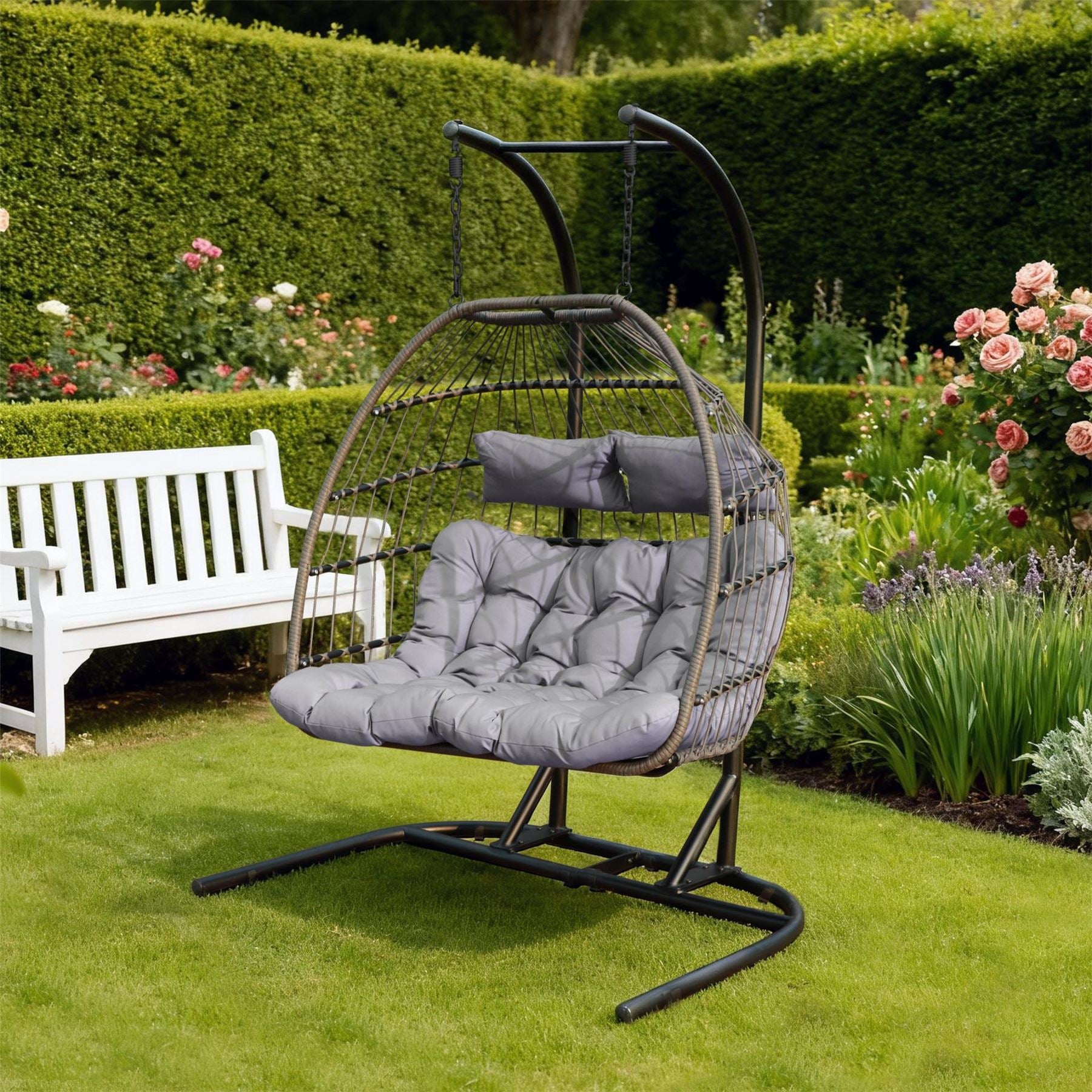 Linea Frame Woven Rattan Hanging Egg Chair