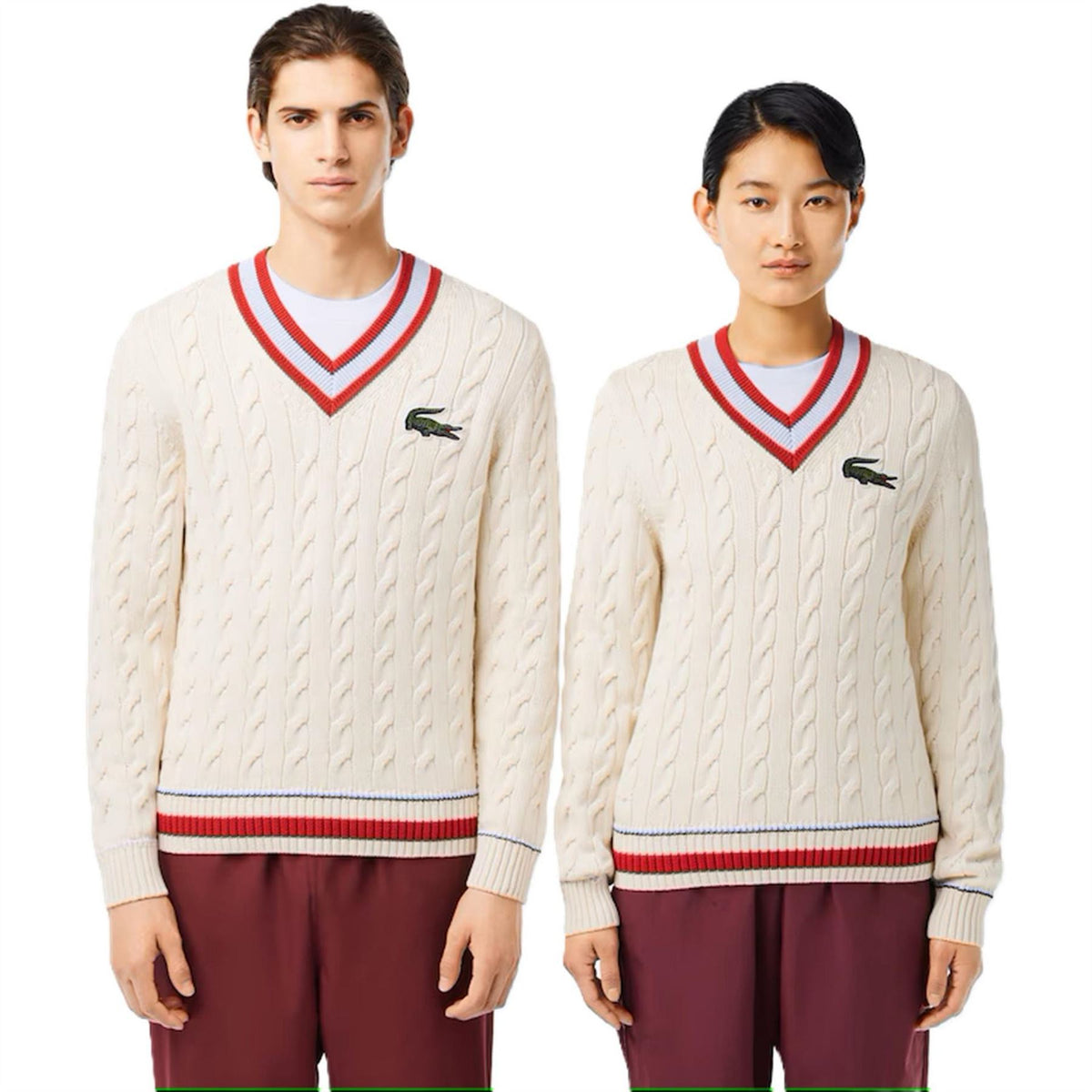 Lacoste V-Neck Cable Knit Regular Fit Sweater