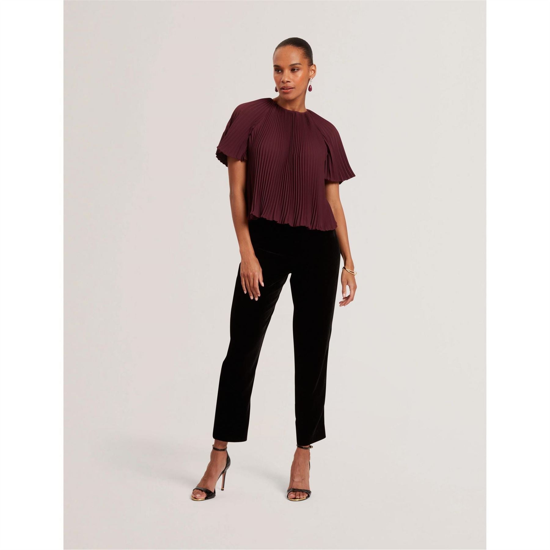 Ted Baker Pleated Crew Neck Short Sleeve Blouse