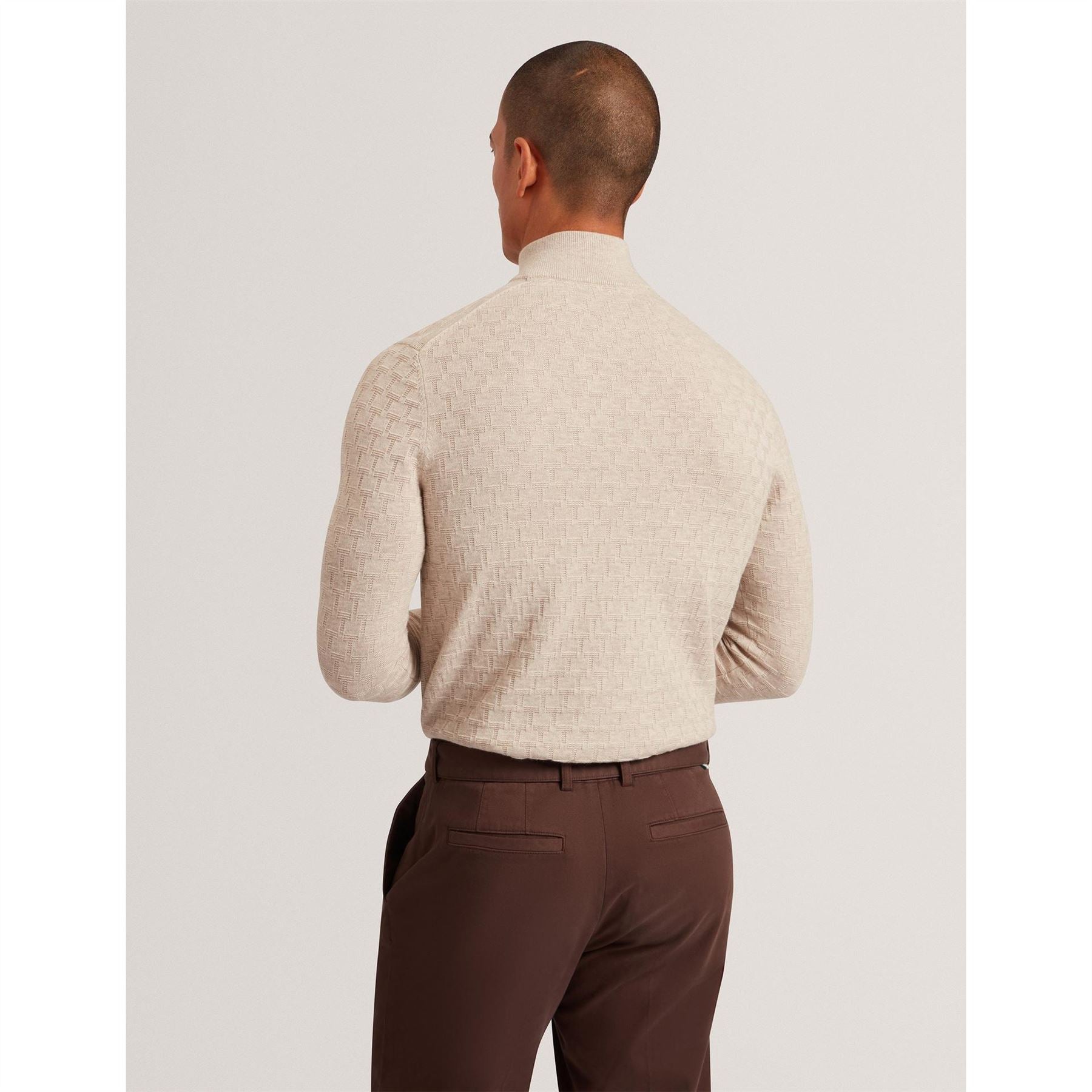 Ted Baker Zip Neck Ribbed Collar Long Sleeve Sweater