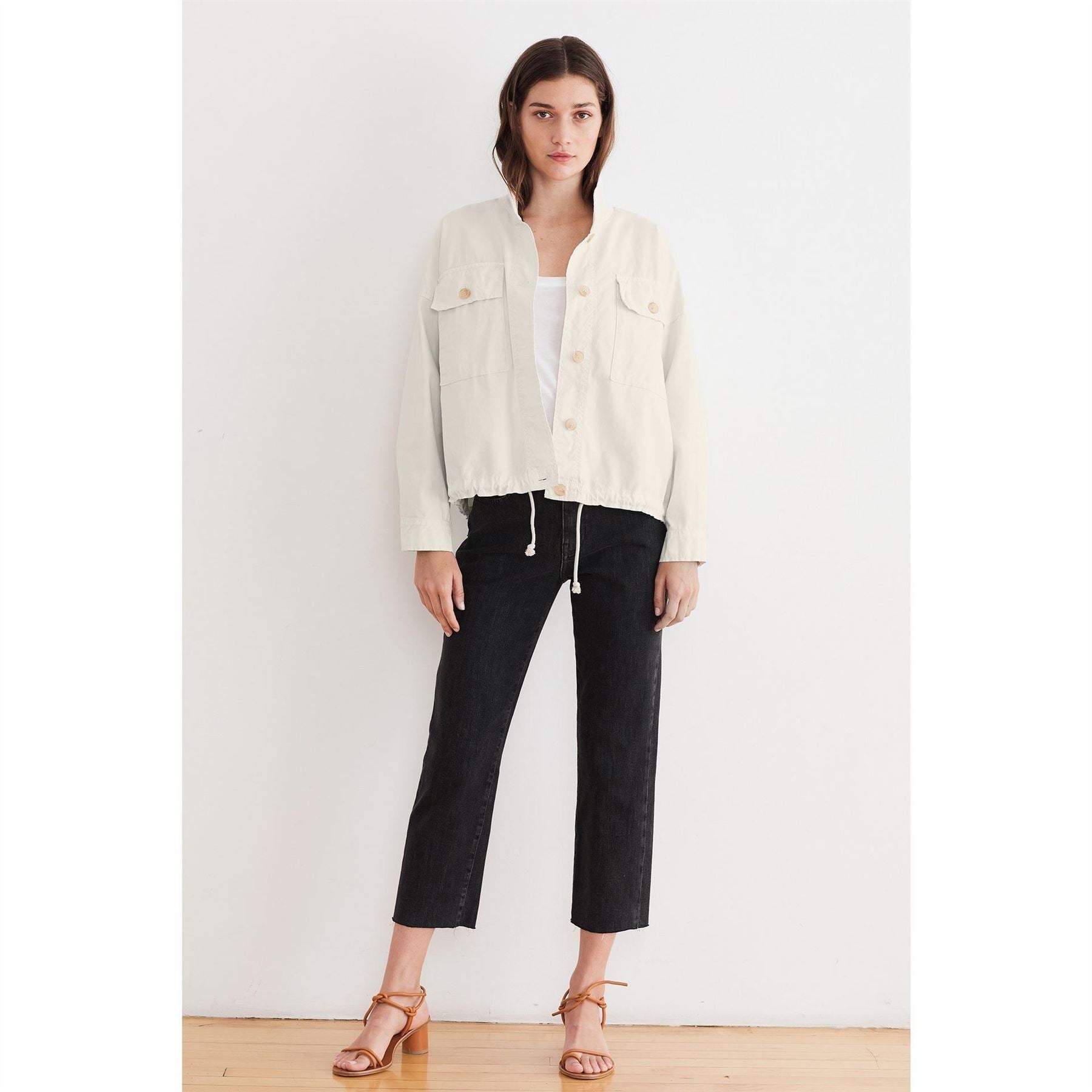 Velvet by Graham and Spencer Double Chest Pocket Drawstring Cotton Canvas Jacket