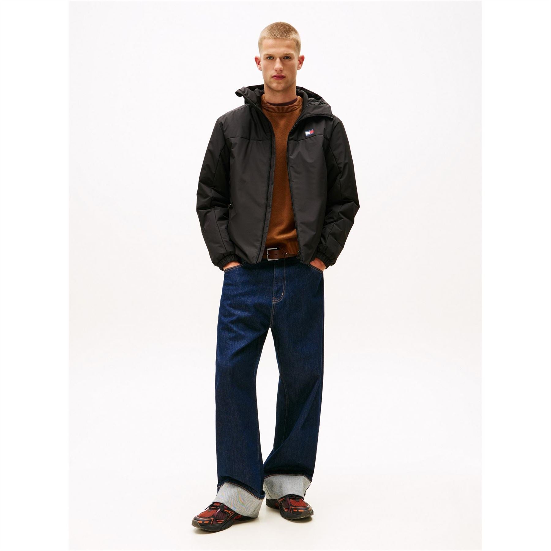 Tommy Jeans Solid Patterned Hooded Zipped Pocket Windbreaker