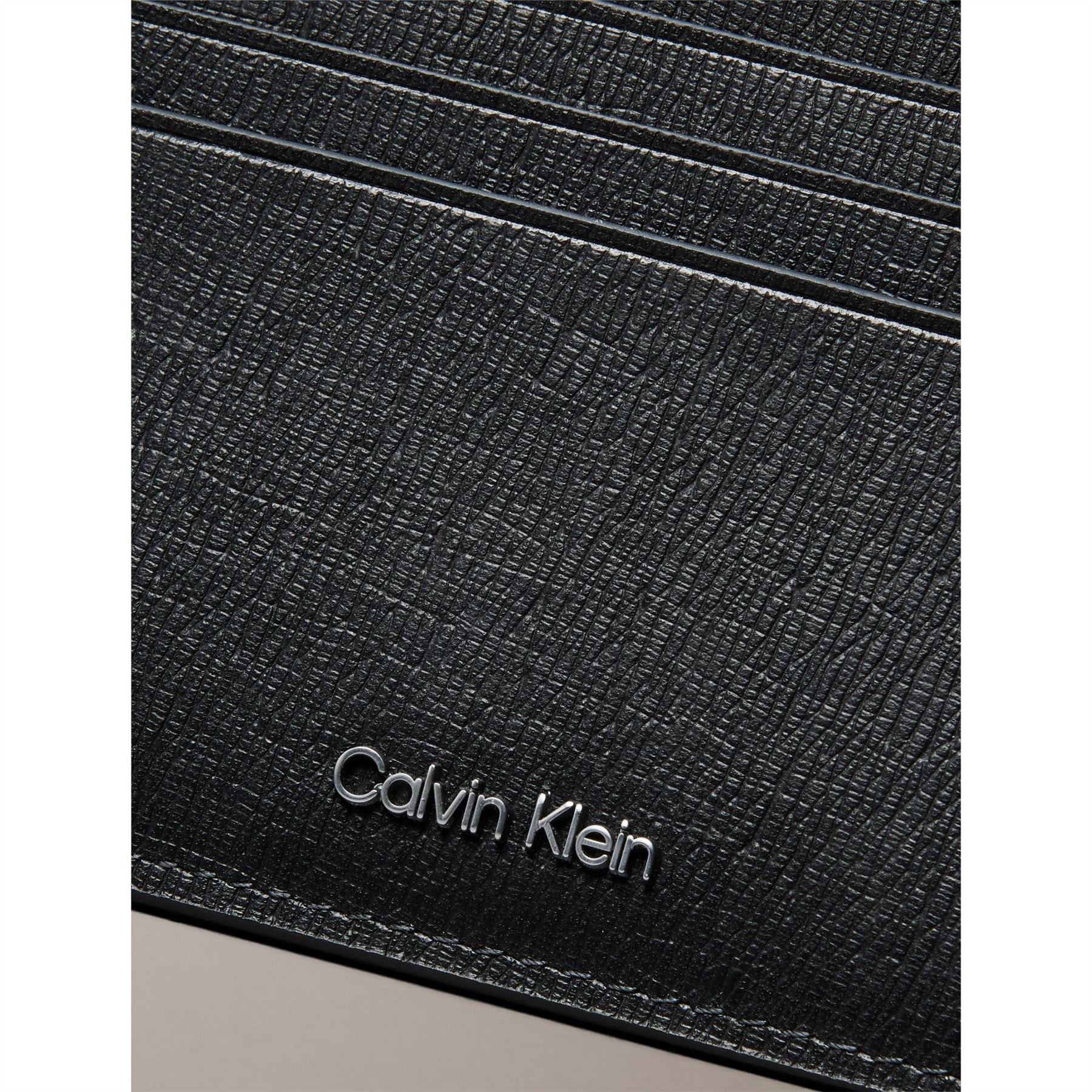 Calvin Klein Textured Card Holder with Silver Tone Hardware