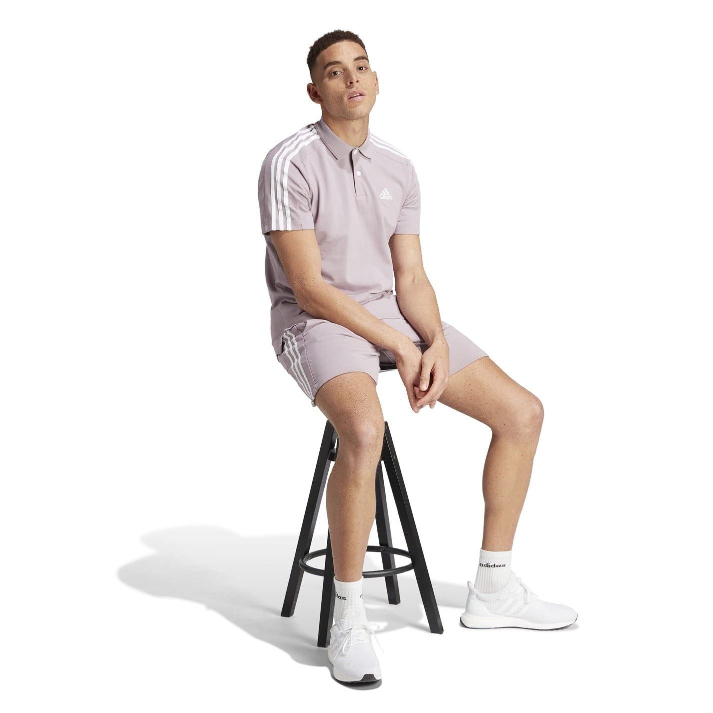 adidas Mens Essentials Cotton 3 Stripes Polo Shirt