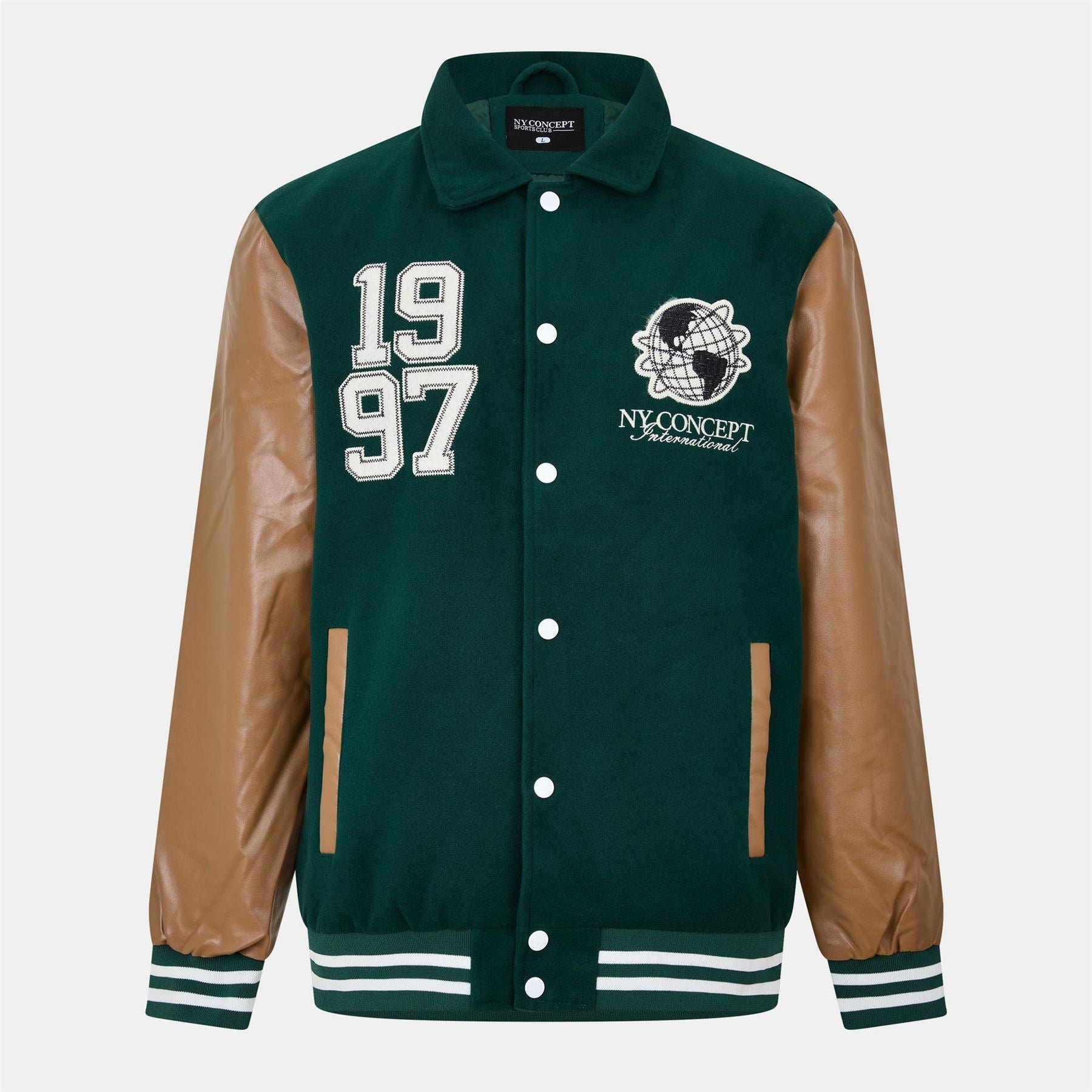 NY Concept Varsity Snap Button Ribbed Cuff Jacket with Side Pocket