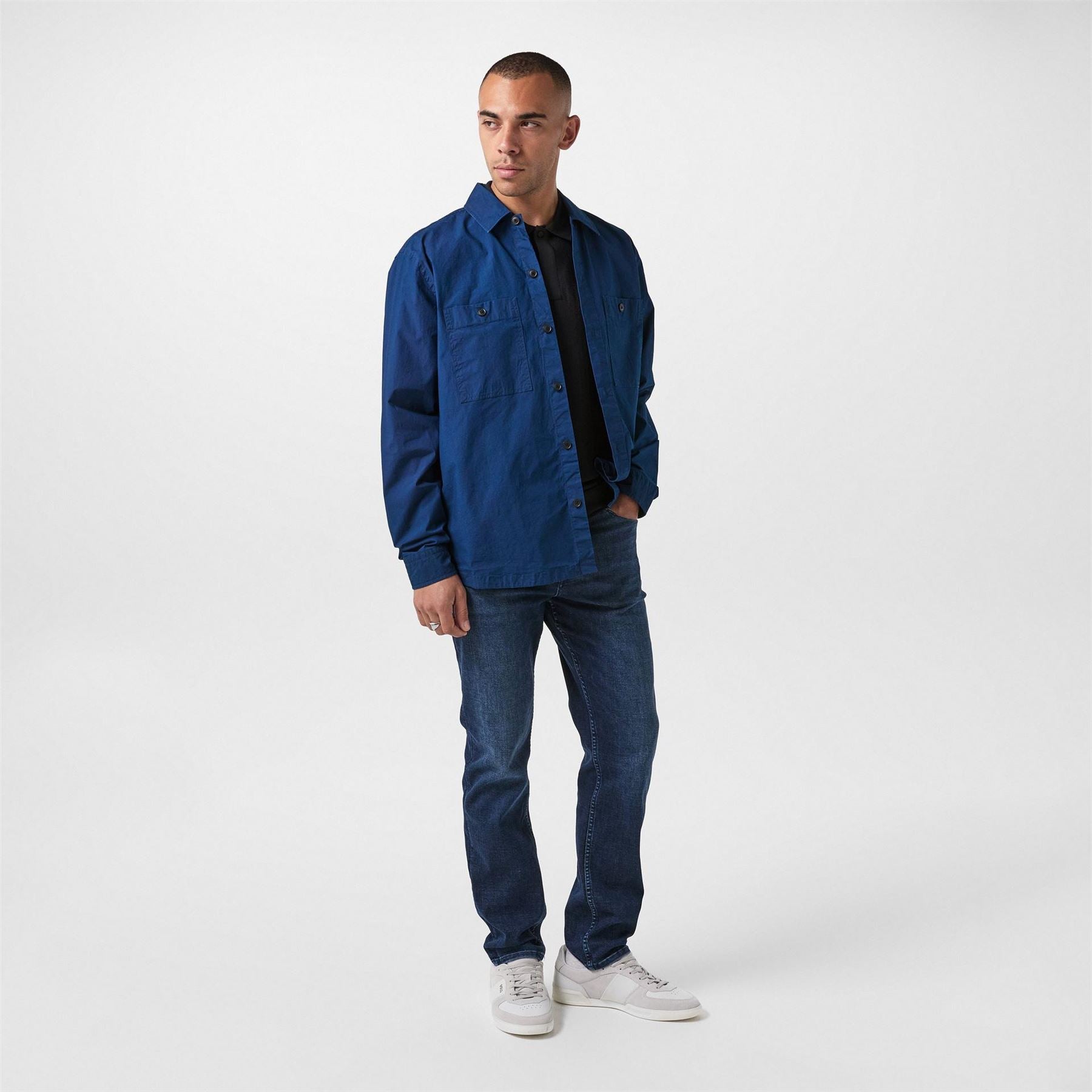 Boss Solid Snap Button Shirt Collared Barrel Cuff Overshirt