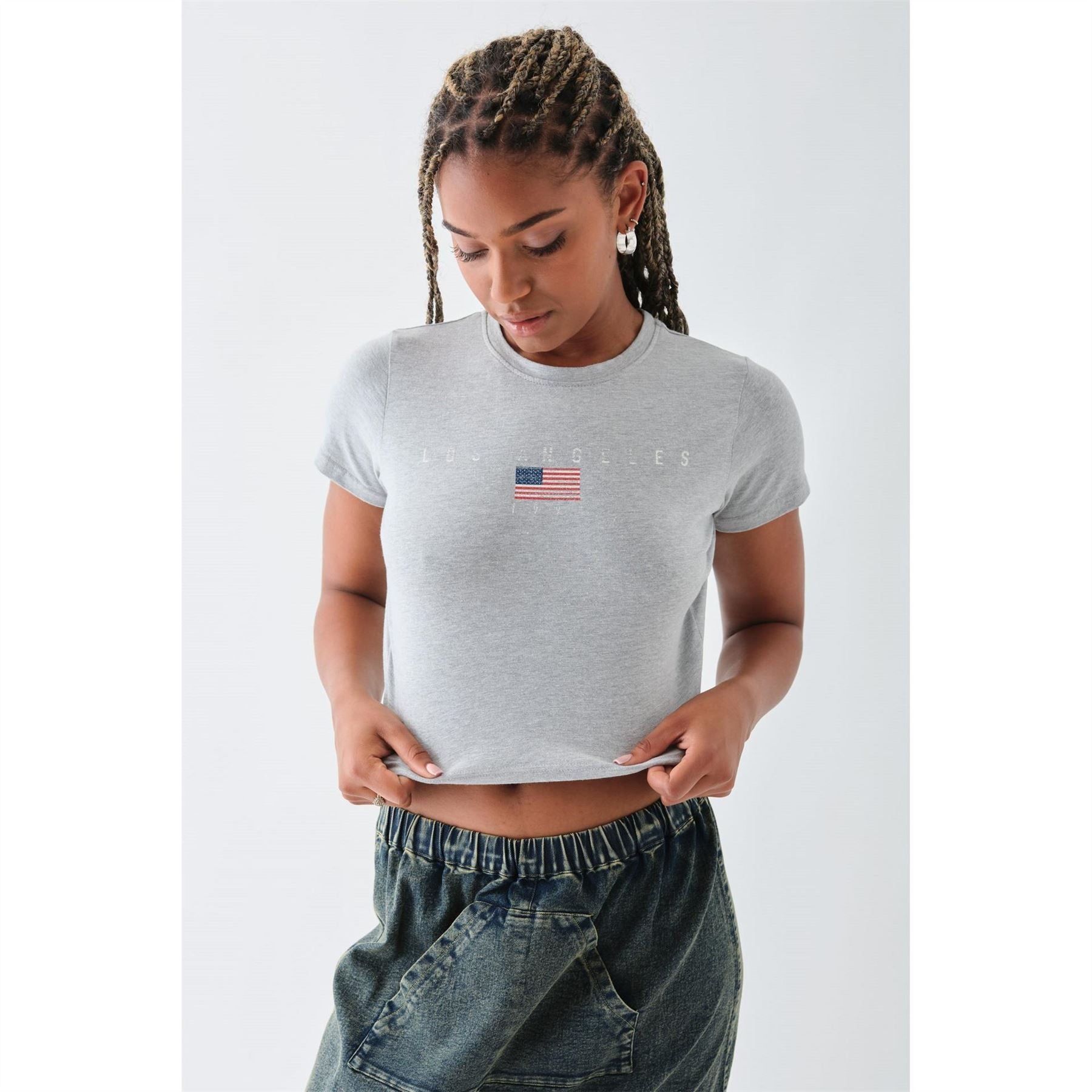 Daisy Street Cropped Flag Crew Neck T-Shirt