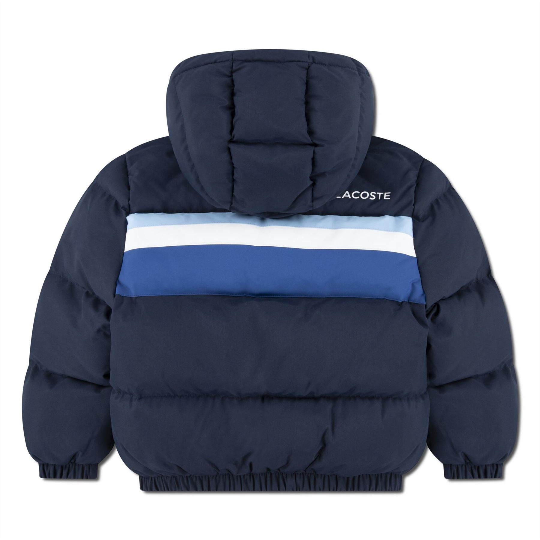 Lacoste Stripe Patterned Hooded Puffer Jacket with Logo