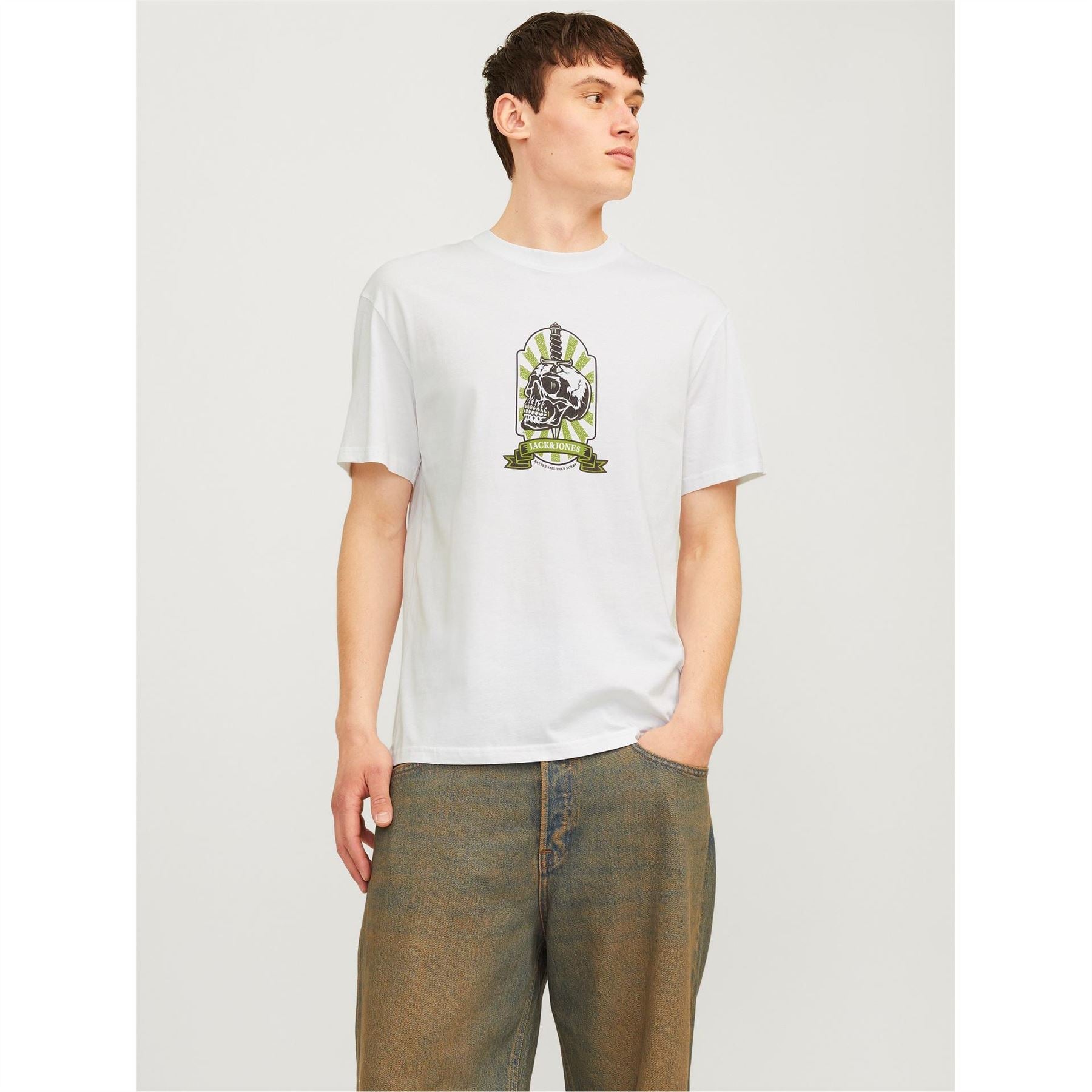 Jack and Jones Skull Regular Fit Crew Neck T-Shirt