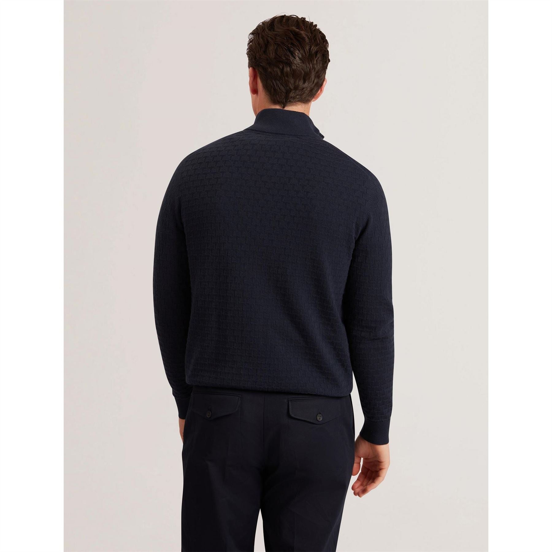 Ted Baker Zip Neck Ribbed Collar Long Sleeve Sweater