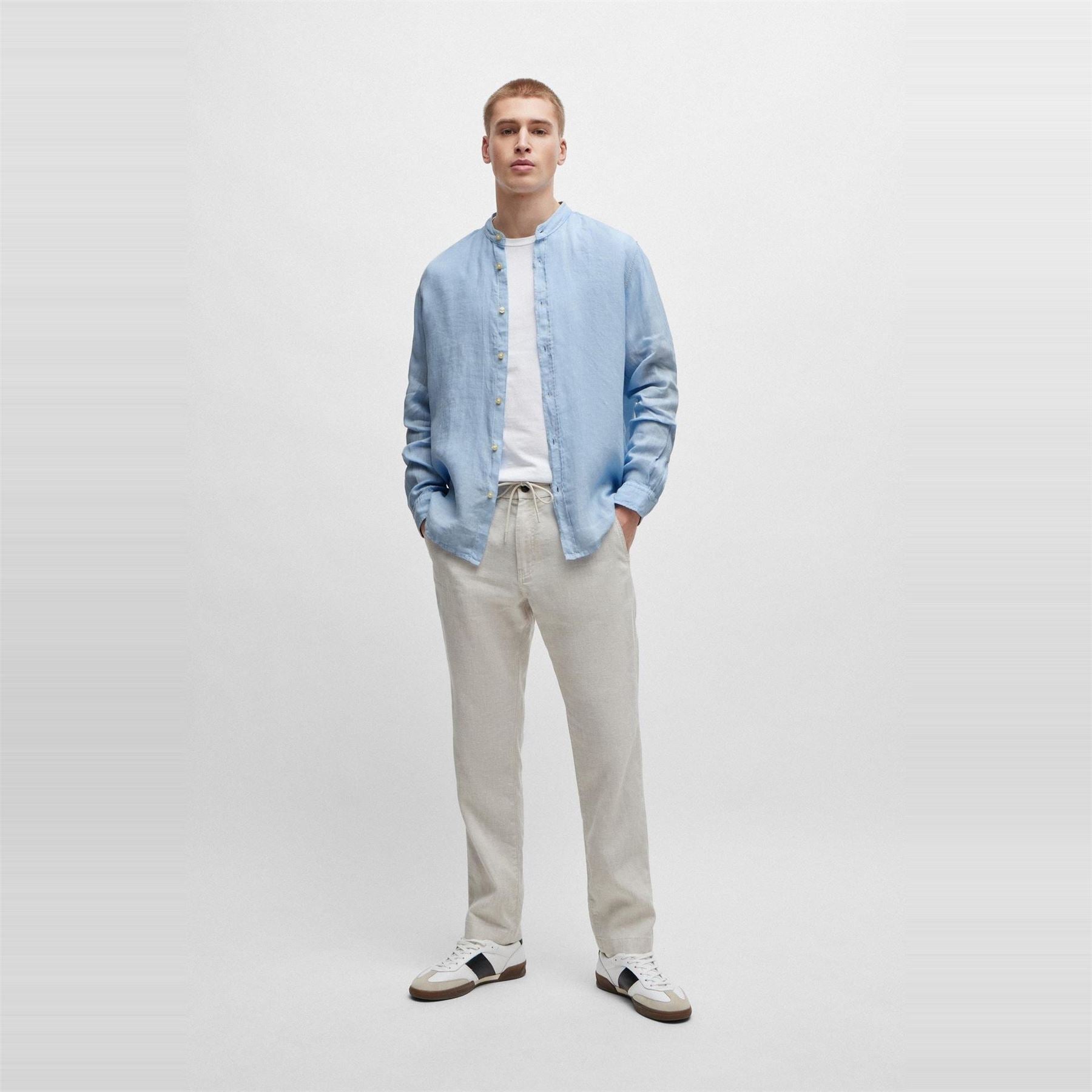 Boss Band Collar Long Sleeve Regular Fit Shirt