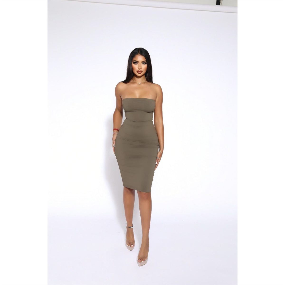 Honeyz Boobtube Midi Bodycon Dress with Ruching