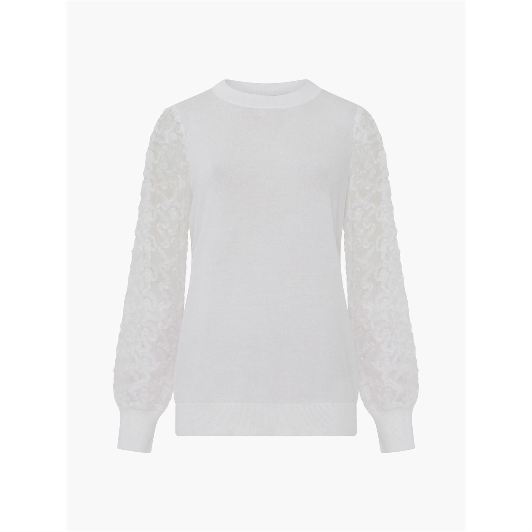 French Connection Luvy Embroidered Mesh Sleeve Crew Neck Jumper