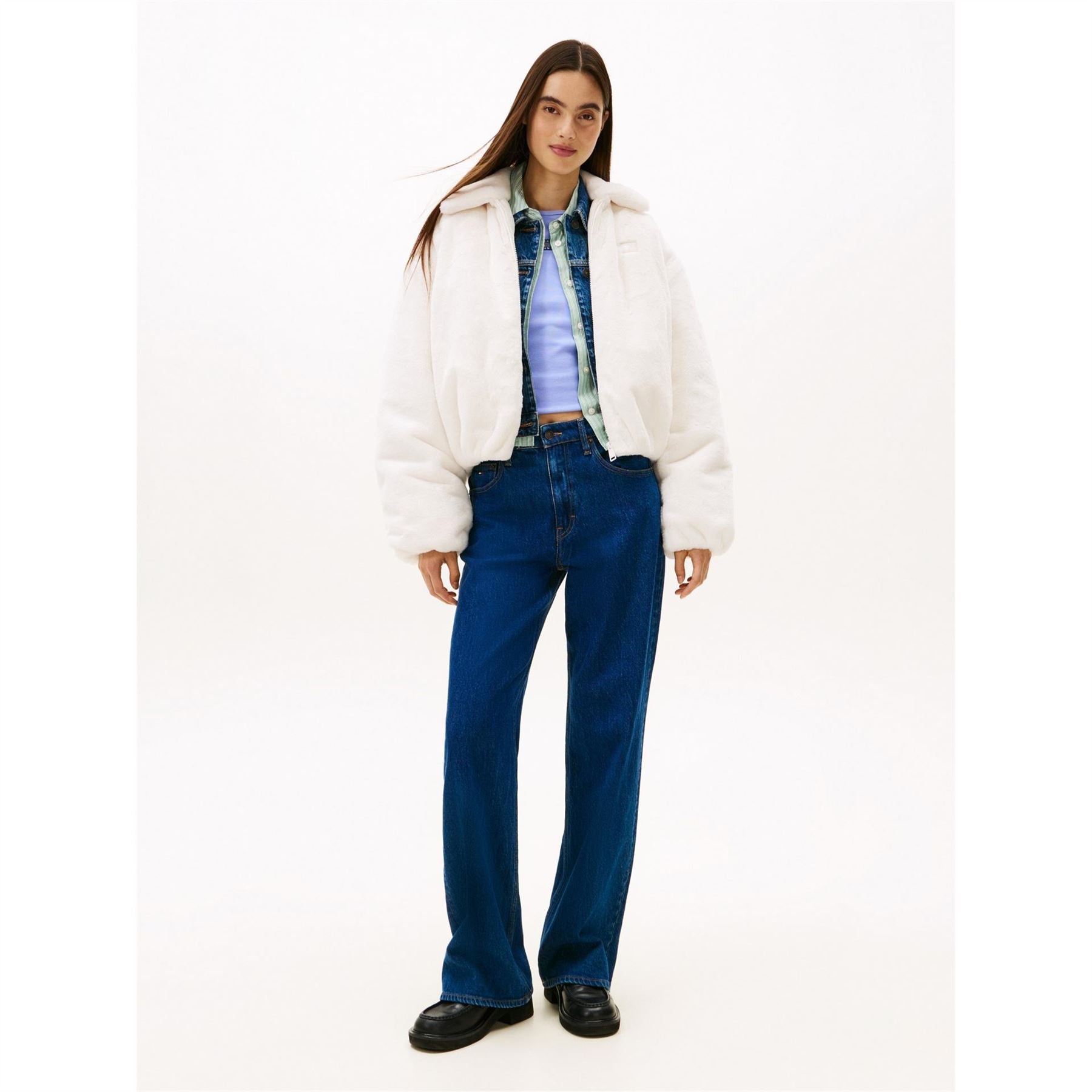 Tommy Jeans Solid Patterned Fauxfur Bomber Jacket