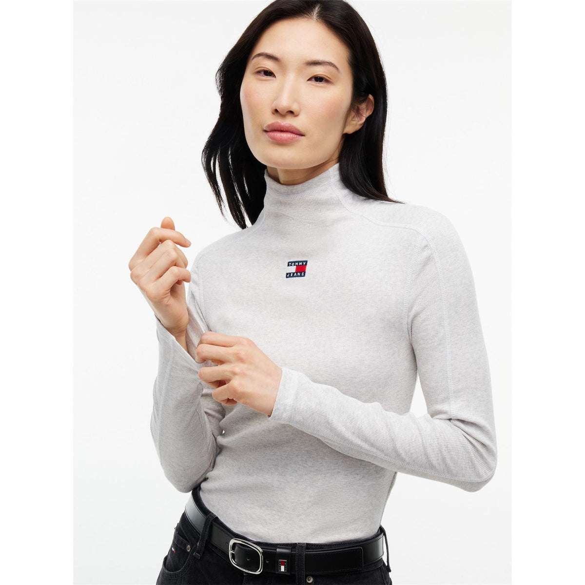 Tommy Jeans Badge Cotton Roll Neck Long Sleeve T-Shirt