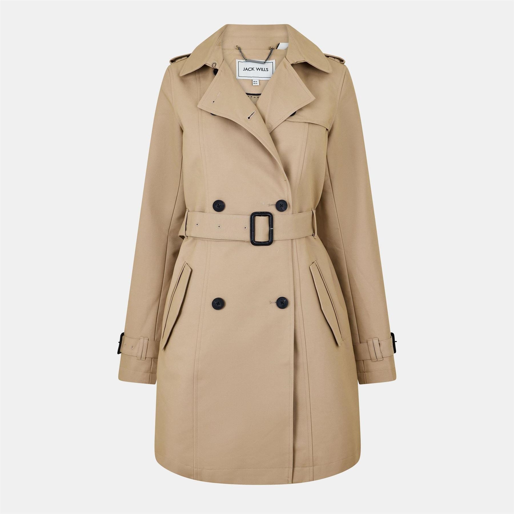 Jack Wills  Double Breasted Cotton Water Resistant Mid Length Trench Coat