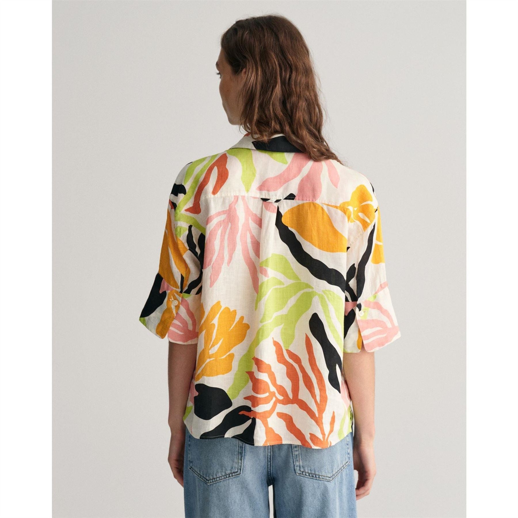 Gant Fit Palm Print Linen Short Sleeve Shirt