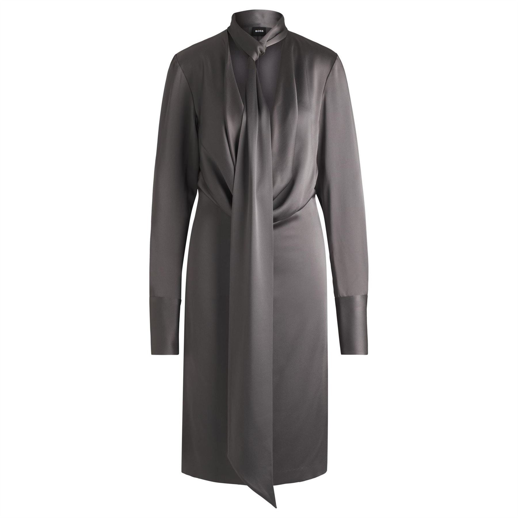 Boss Bascarva Tie Neck Long Sleeve Knee Length Dress
