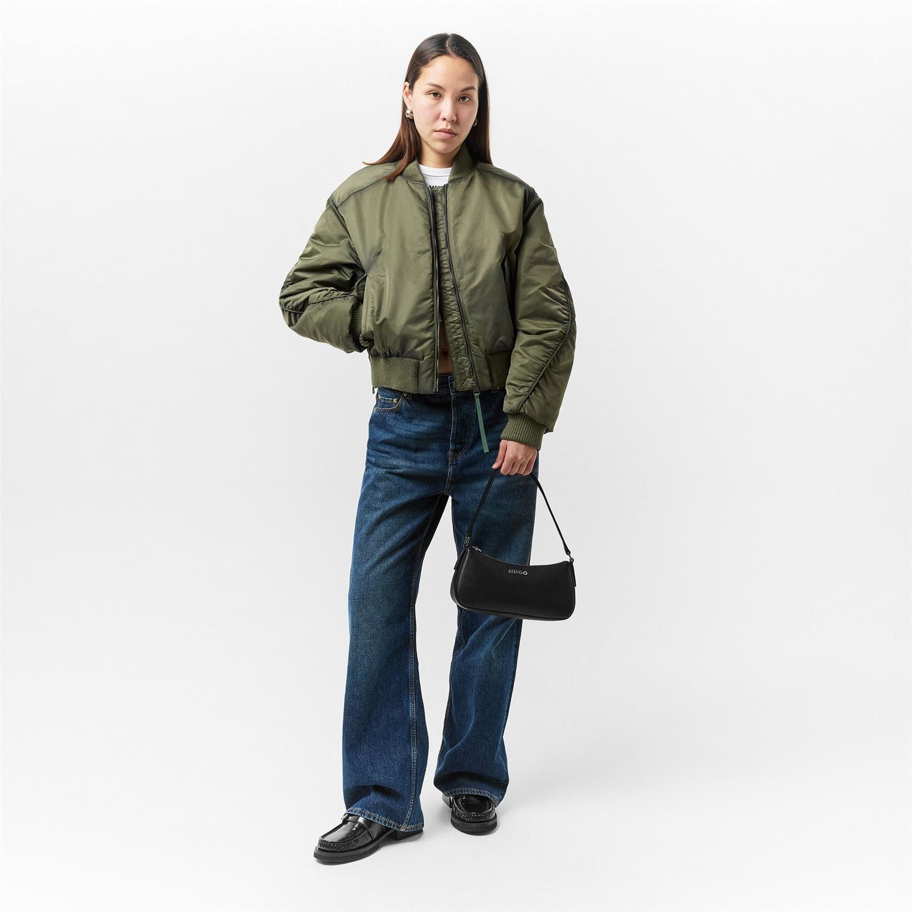 Hugo Ferida Parka Jacket Rib Crew Neck