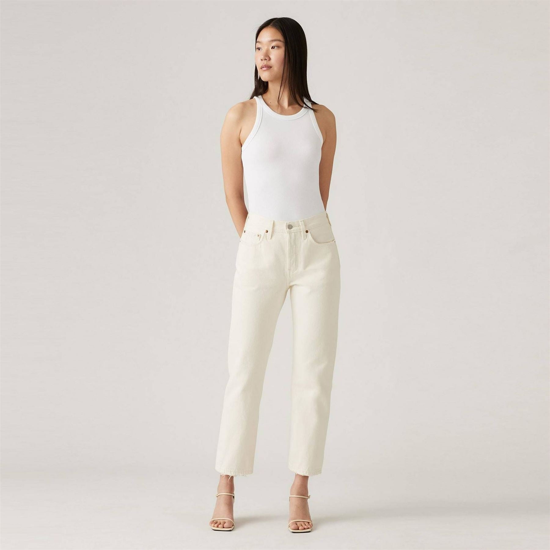 Levis 501 Cropped Mid Rise Cotton Straight Leg Jeans