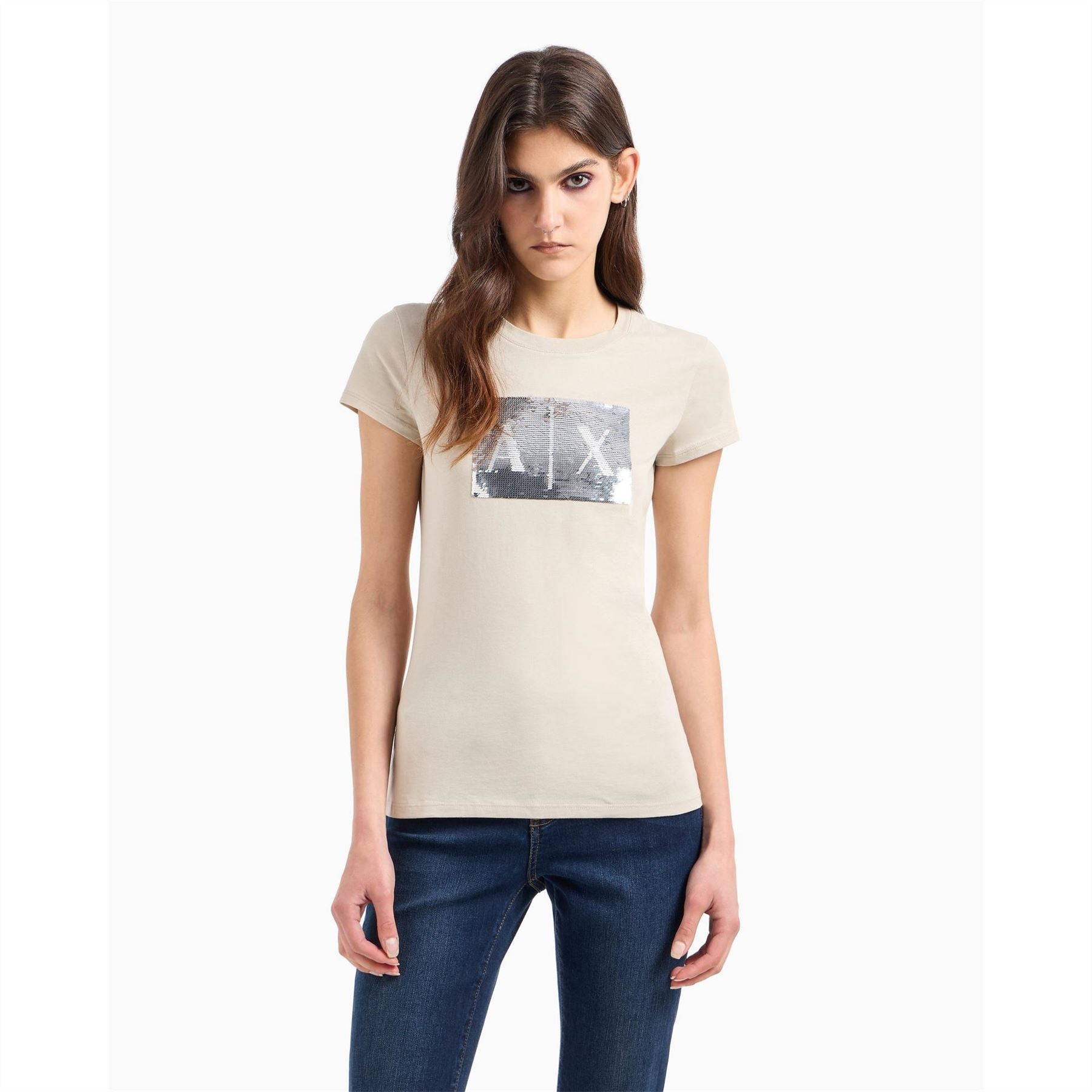 Armani Exchange Sequin Crew Neck Regular Fit T-Shirt