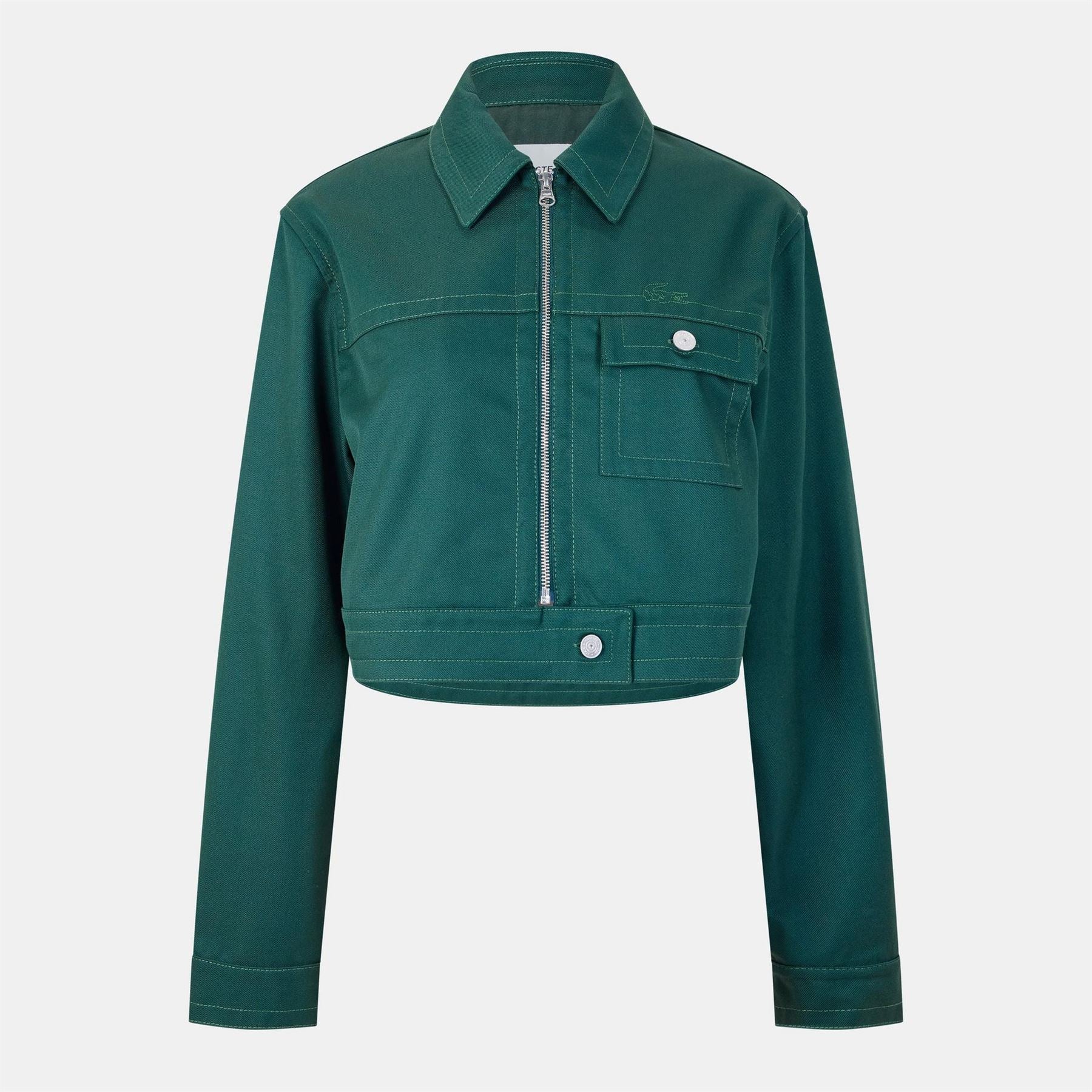 Lacoste Solid Patterned Snap Button Denim Jacket with Chest Pocket