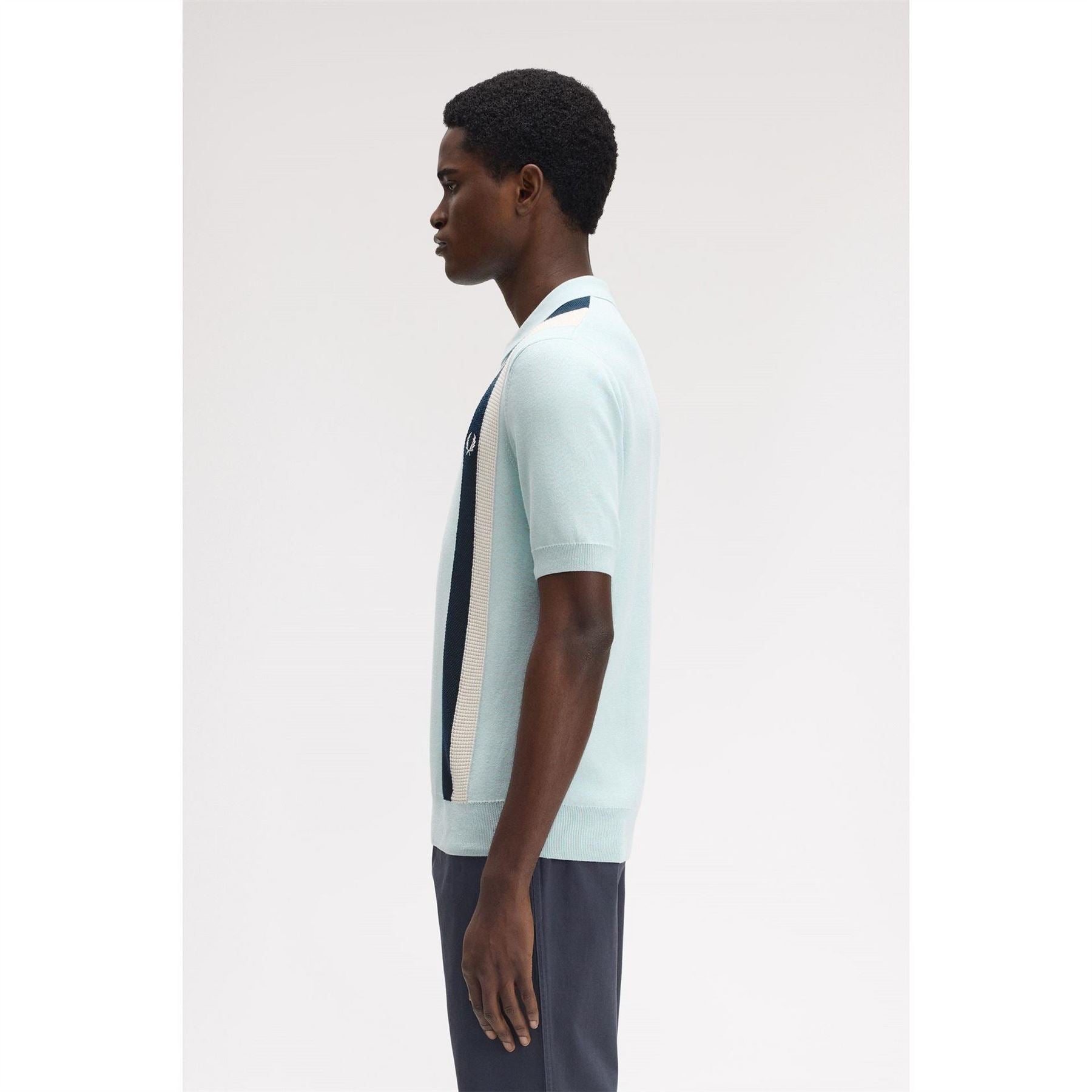 Fred Perry Vertical Stripe Zipped Short Sleeve Polo Shirt
