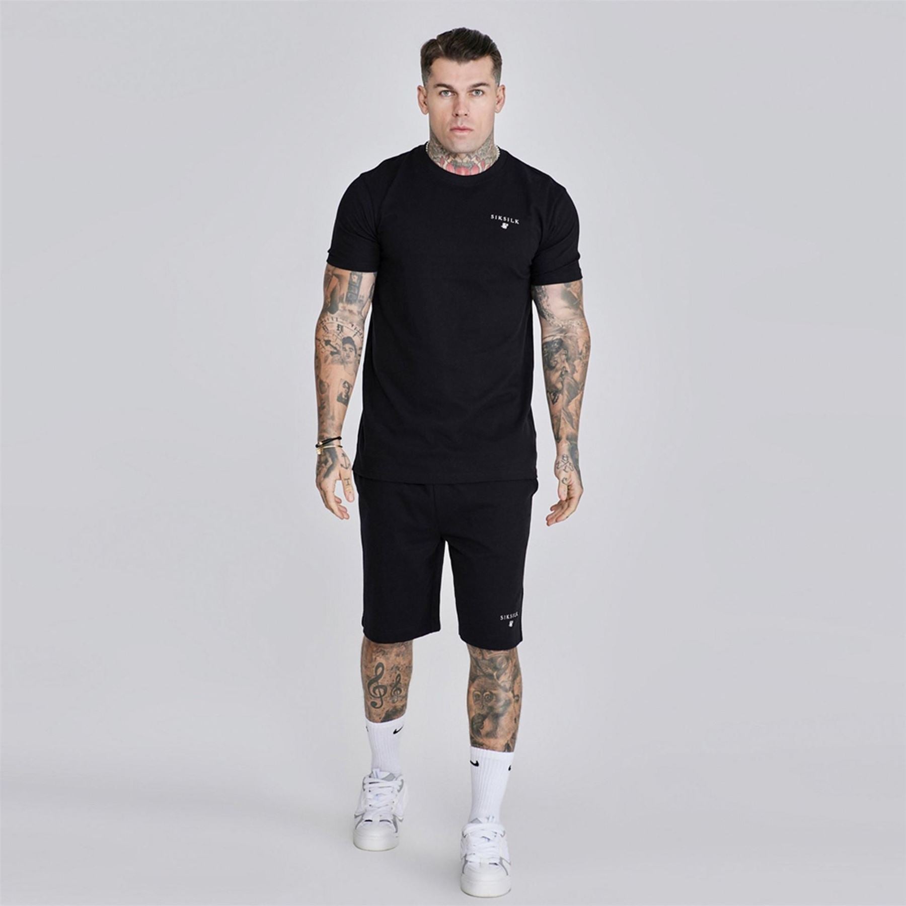SikSilk Lettering Crew Neck Short Sleeve T-Shirt and Short Set