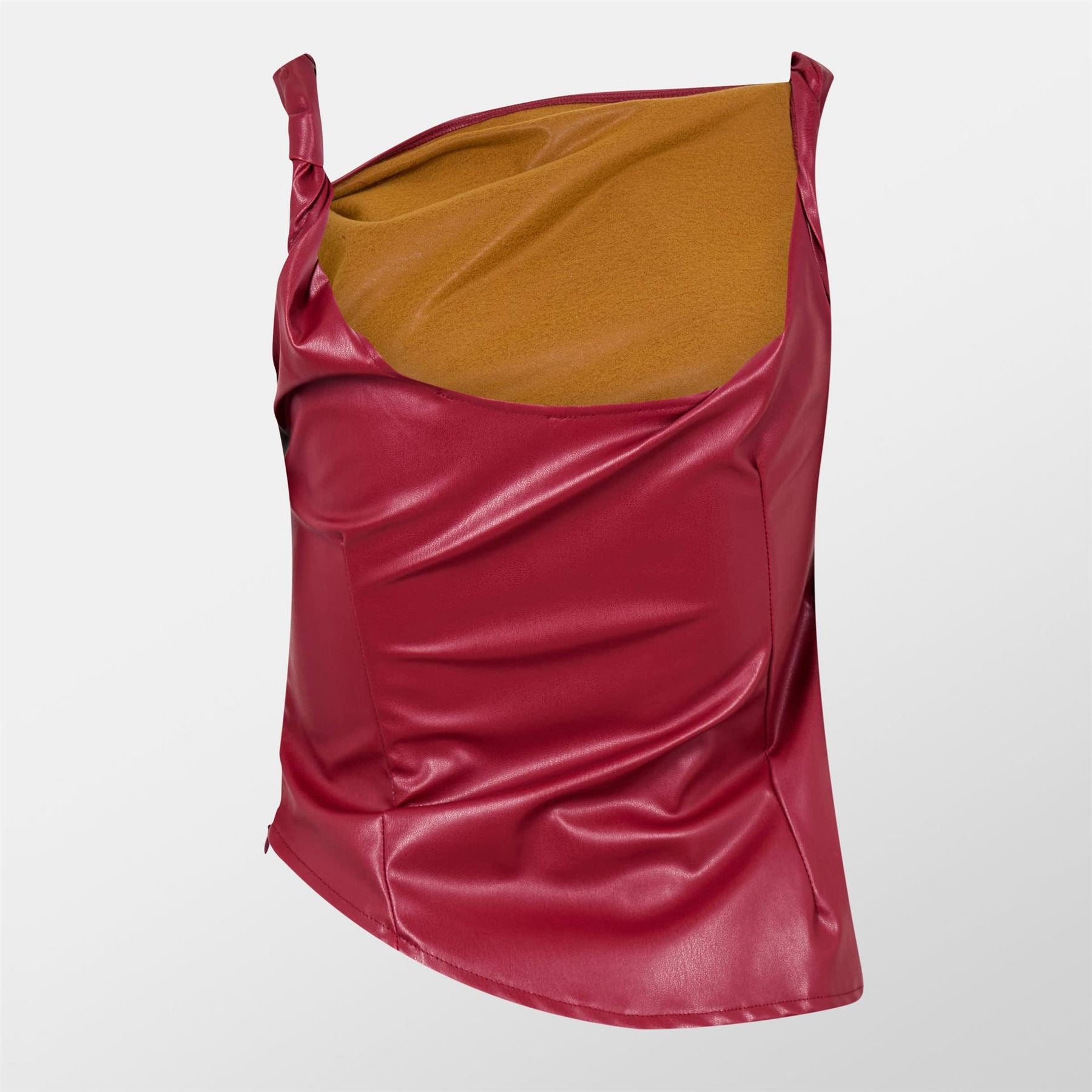 Missy Empire Leather Twisted One Shoulder Top