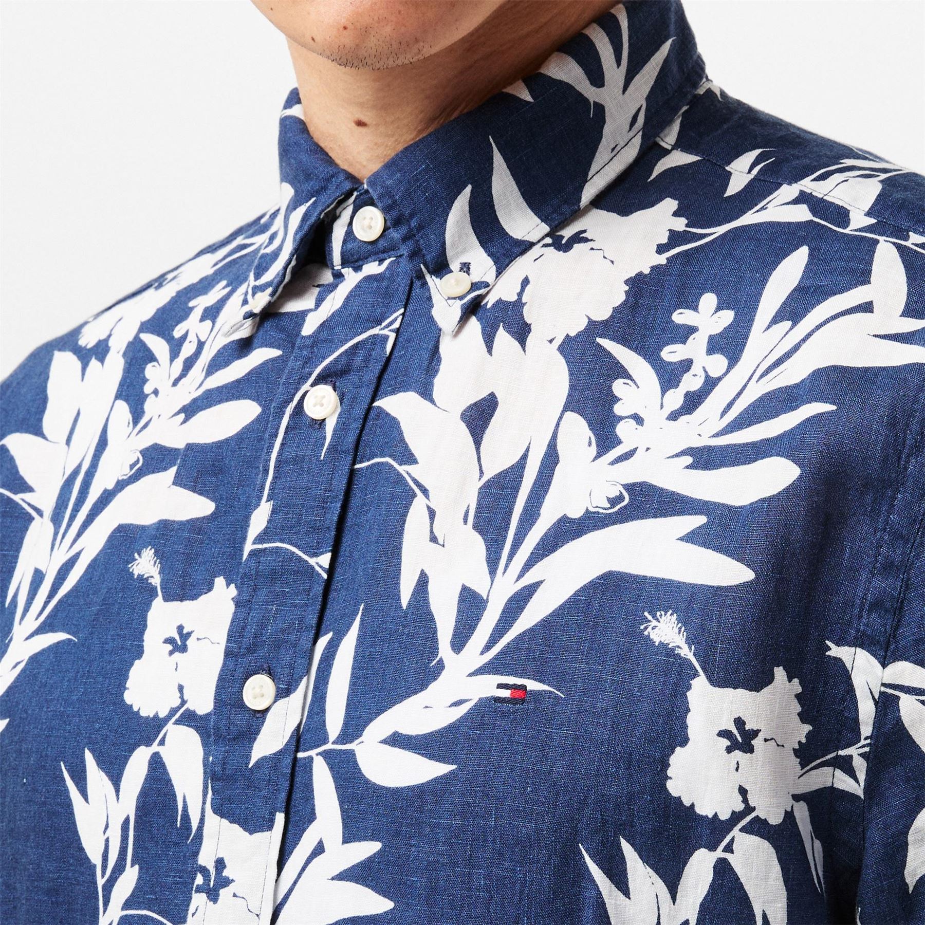 Tommy Hilfiger Linen Tropical Print Short Sleeve Patterned Shirt