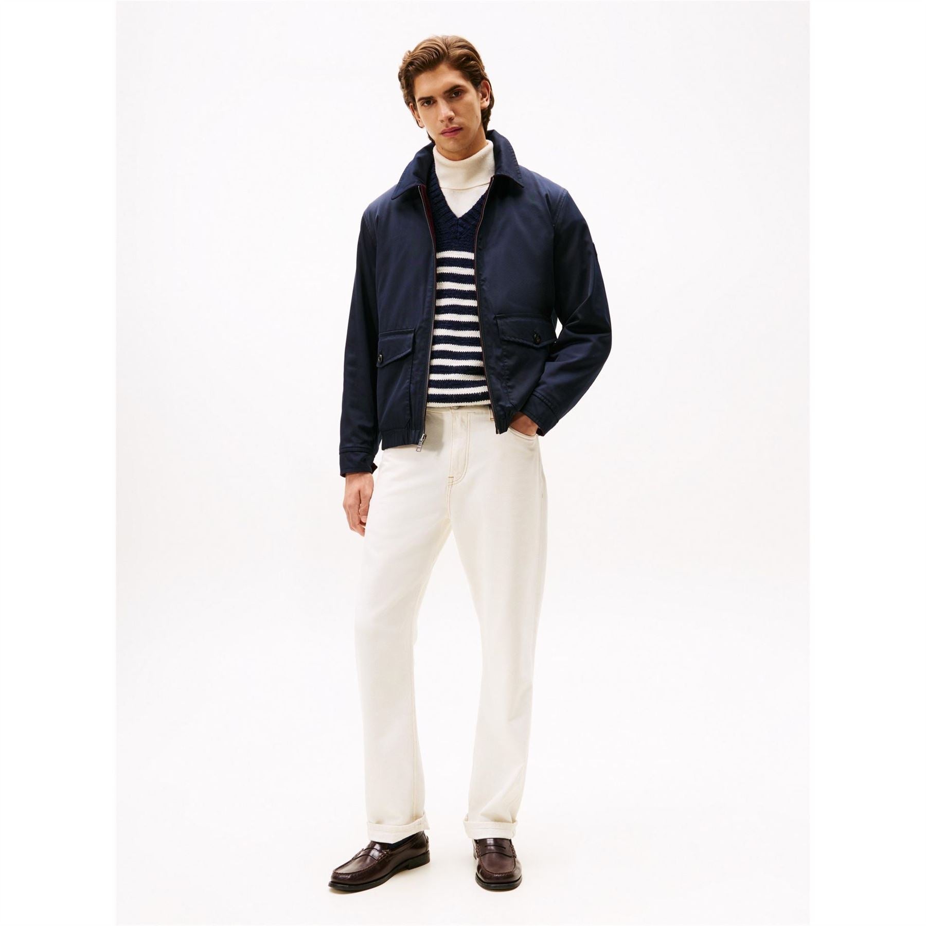Tommy Hilfiger Reversible Solid Patterned Harrington Jacket with Front Pocket