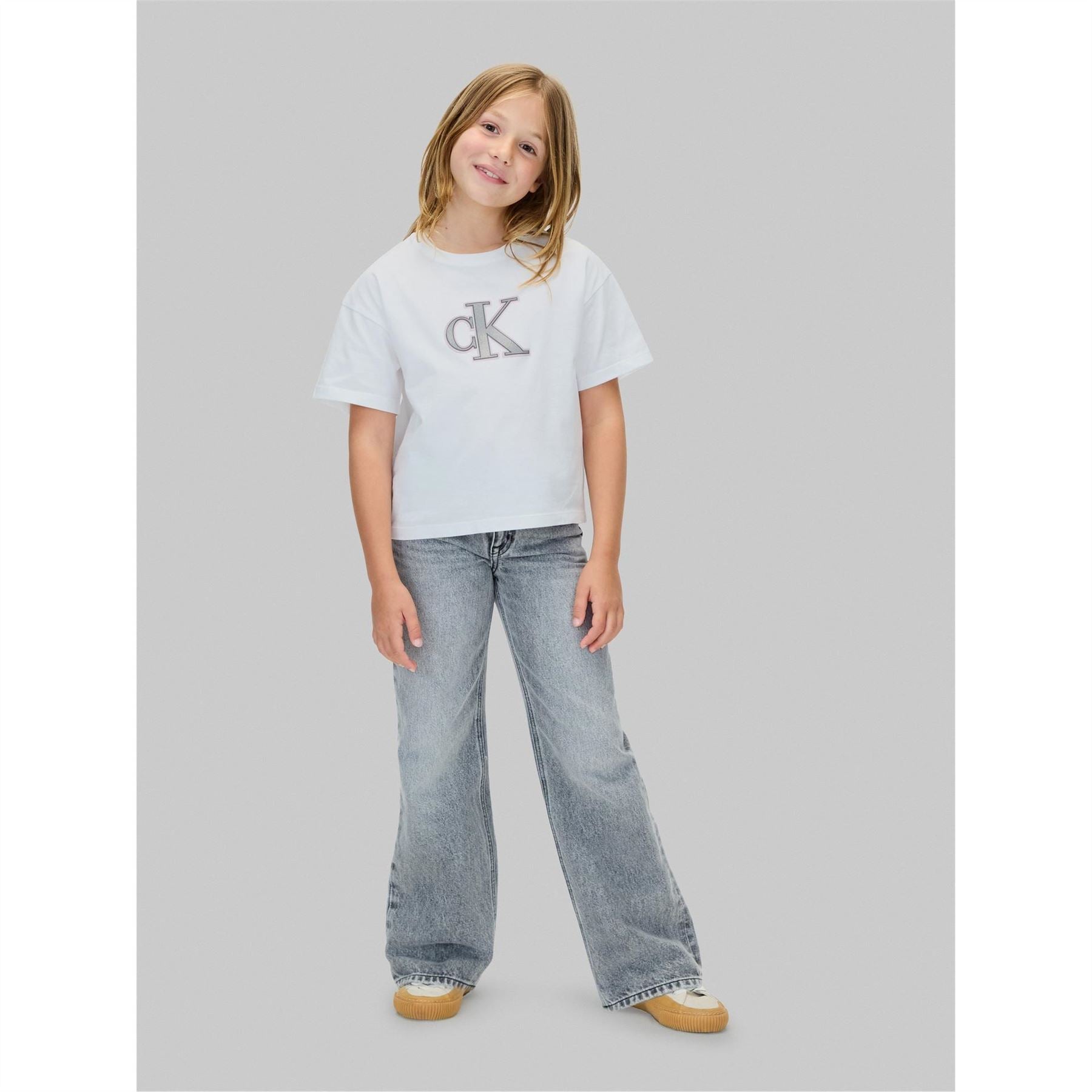 Calvin Klein Jeans Big Logo Print Cropped Crew Neck T-Shirt