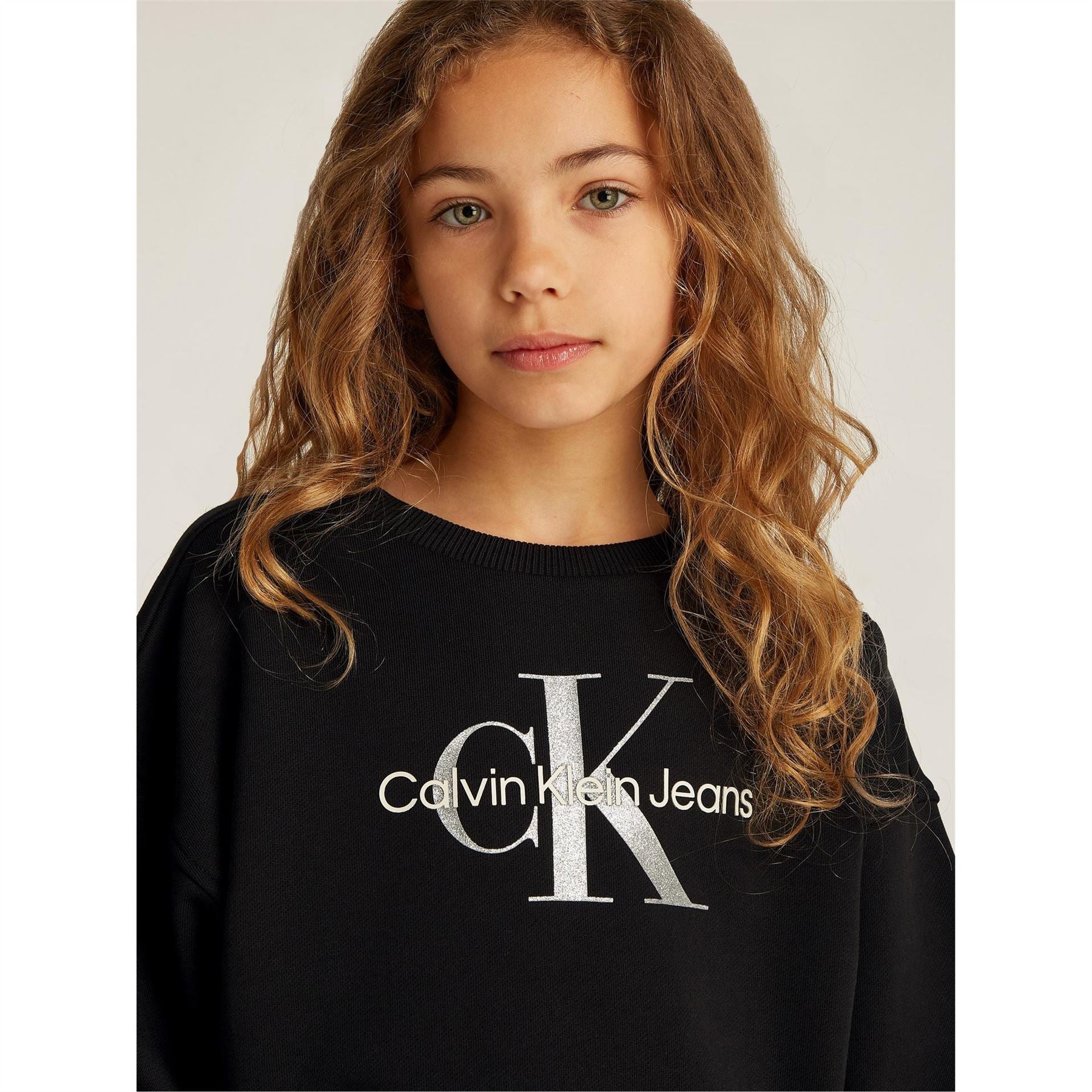 Calvin Klein Jeans Glitter Logo Print Cropped Sweatshirt
