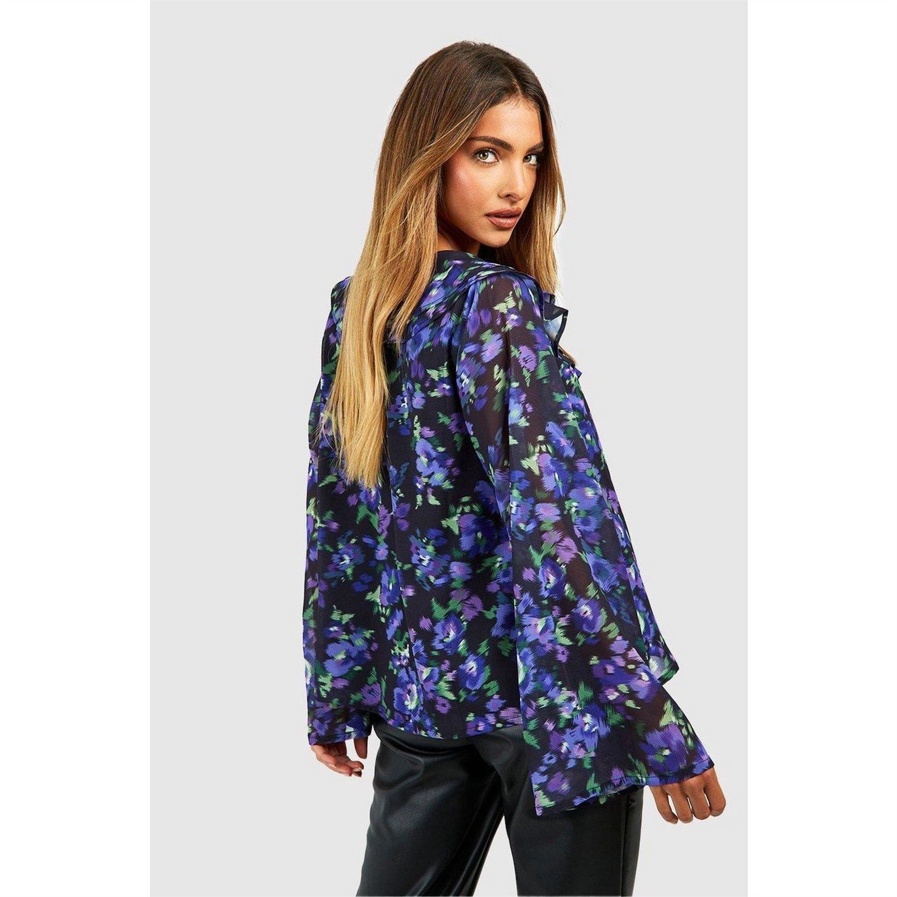 Influence Long Sleeve Floral Ruffle Blouse