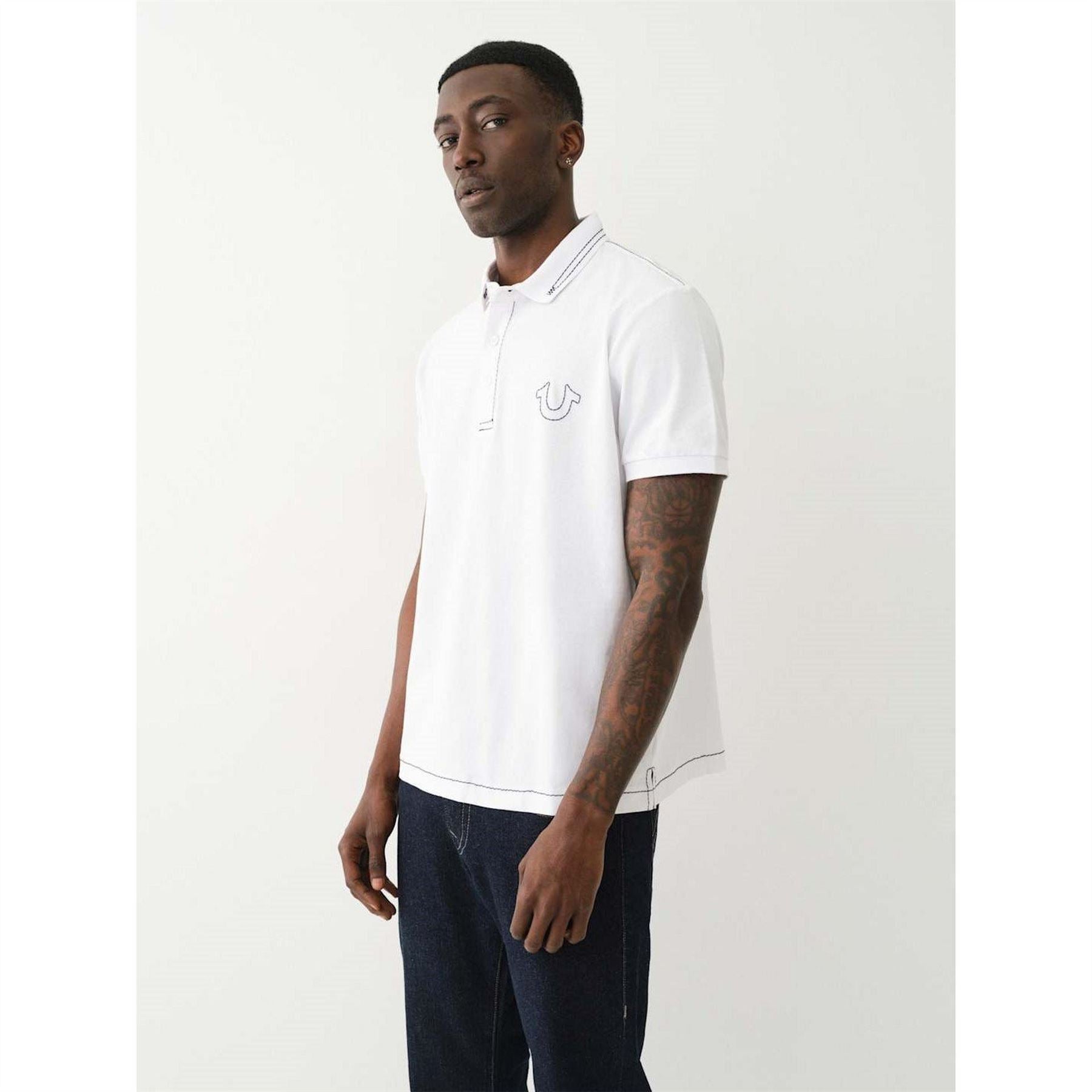 True Religion Relaxed Embroidered Short Sleeve Polo Shirt