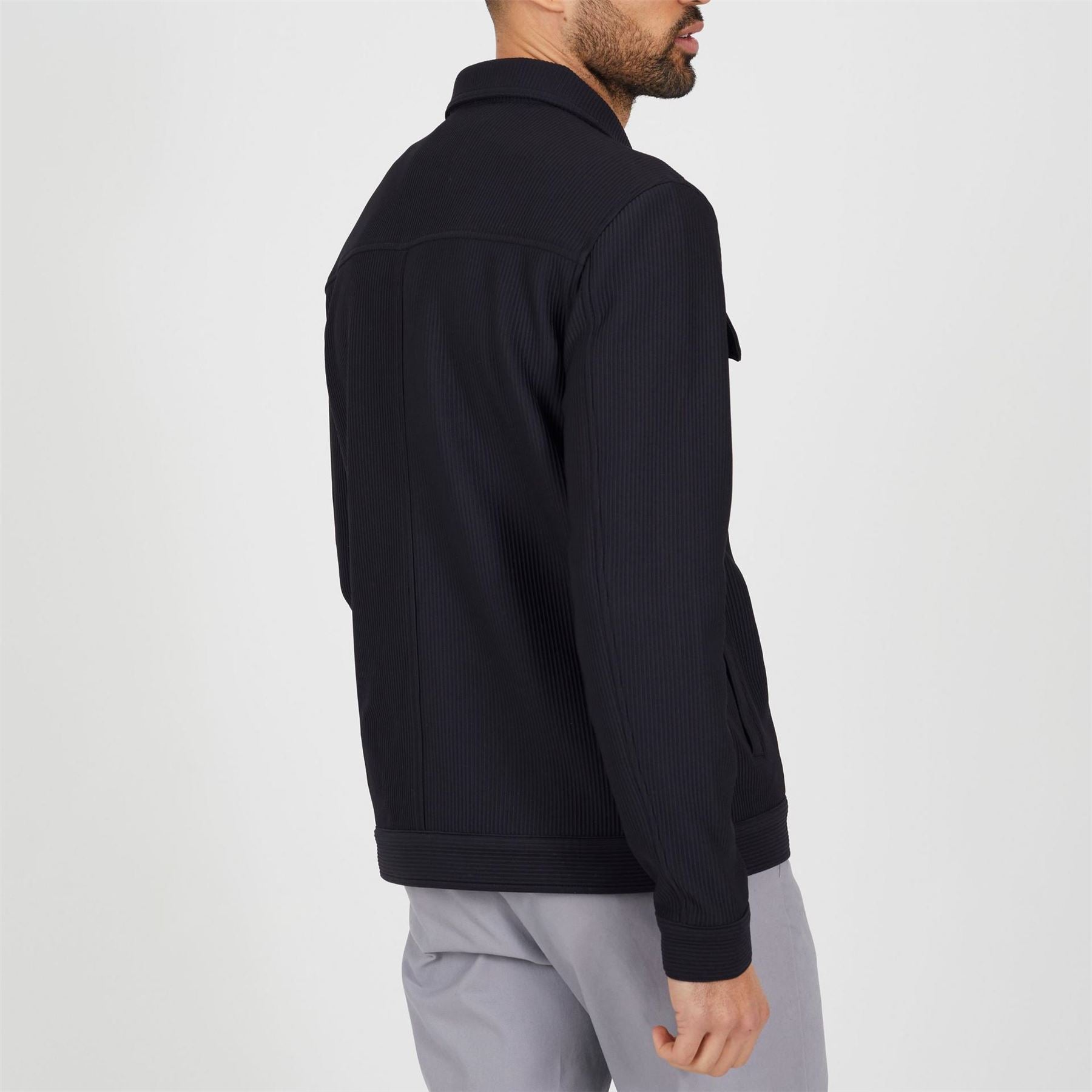 Brave Soul Ribbed Collared Jacket With Chest Pockets