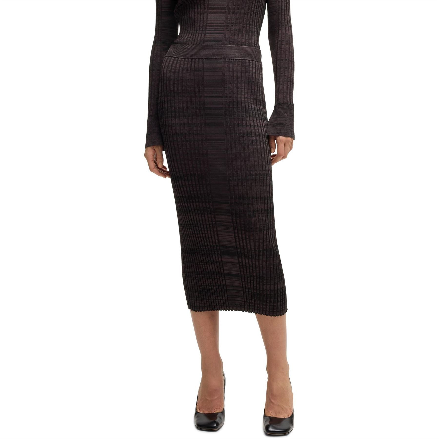 Boss Farmina Midi Vertical Stripe Patterned Knitted Skirt
