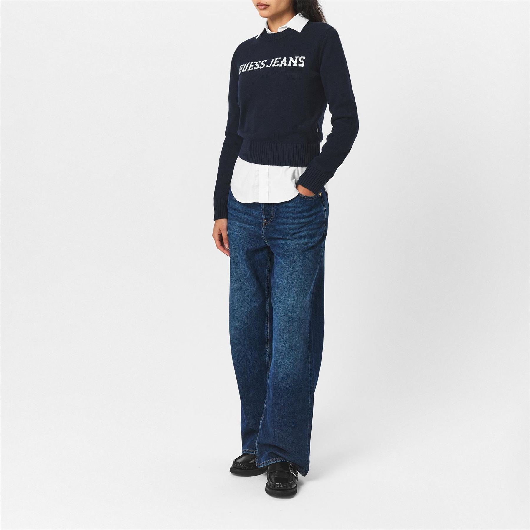 Guess Intarsia Knitted Crew Neck Jumper