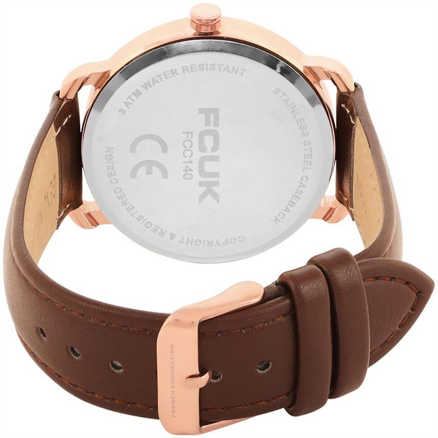 FCUK Rose Case Round Shape Brown Strap Quartz Watch