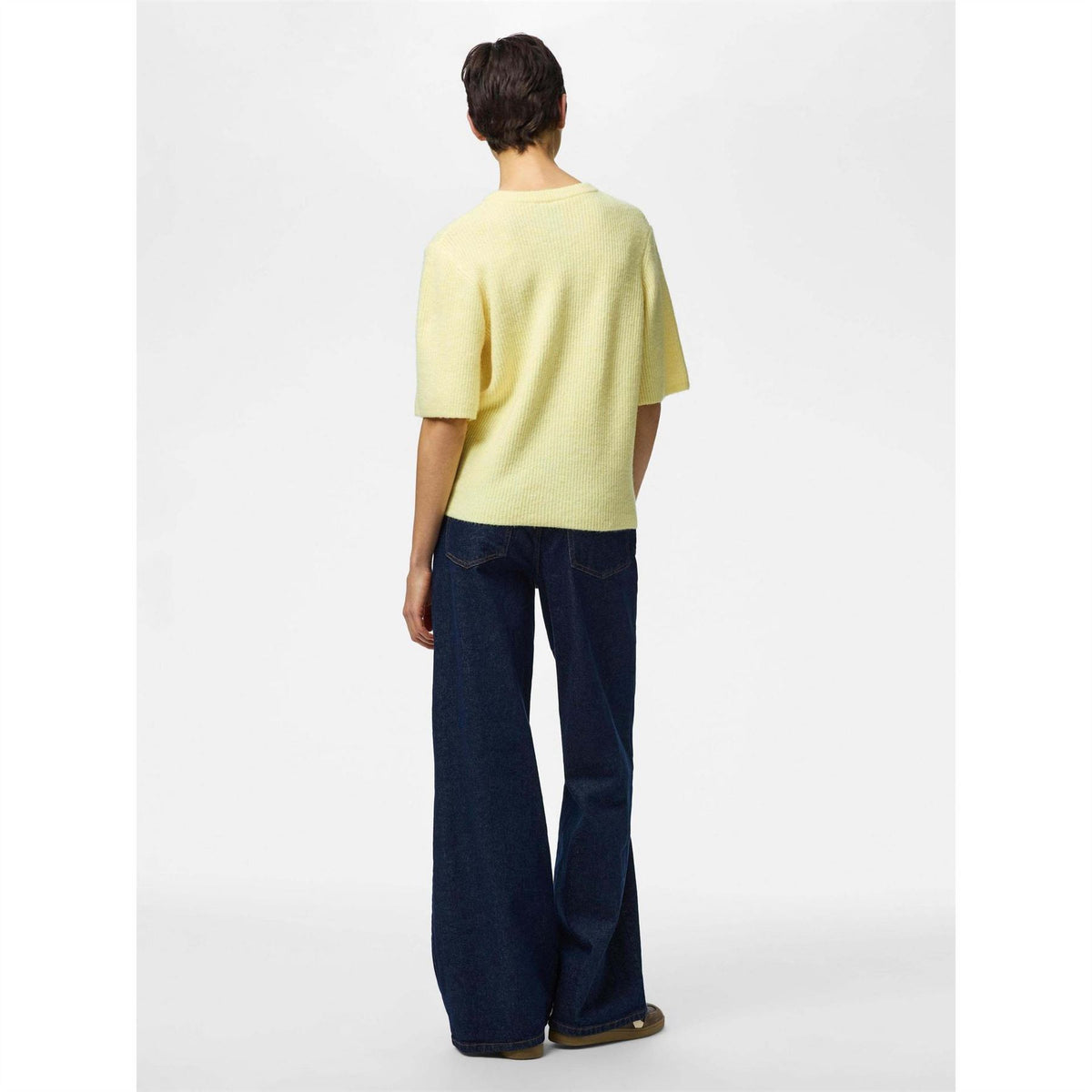 Pieces O-Neck Short Sleeve Button Placket Sweater