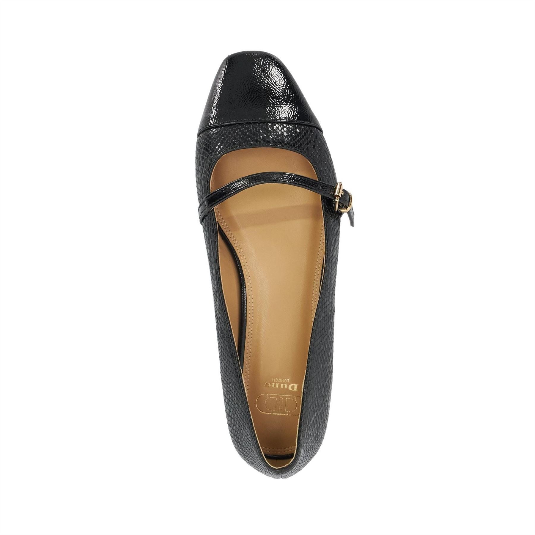 Dune London Lo Hibiski Snake Textured Flat Mary Janes