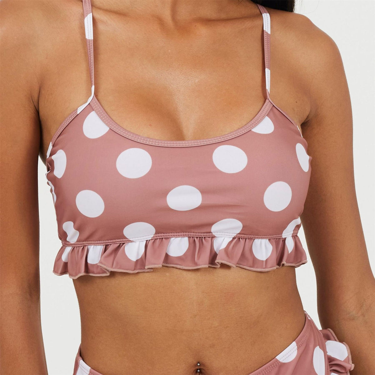 Brave Soul Polka Dot Patterned Scoop Neck Bikini Top