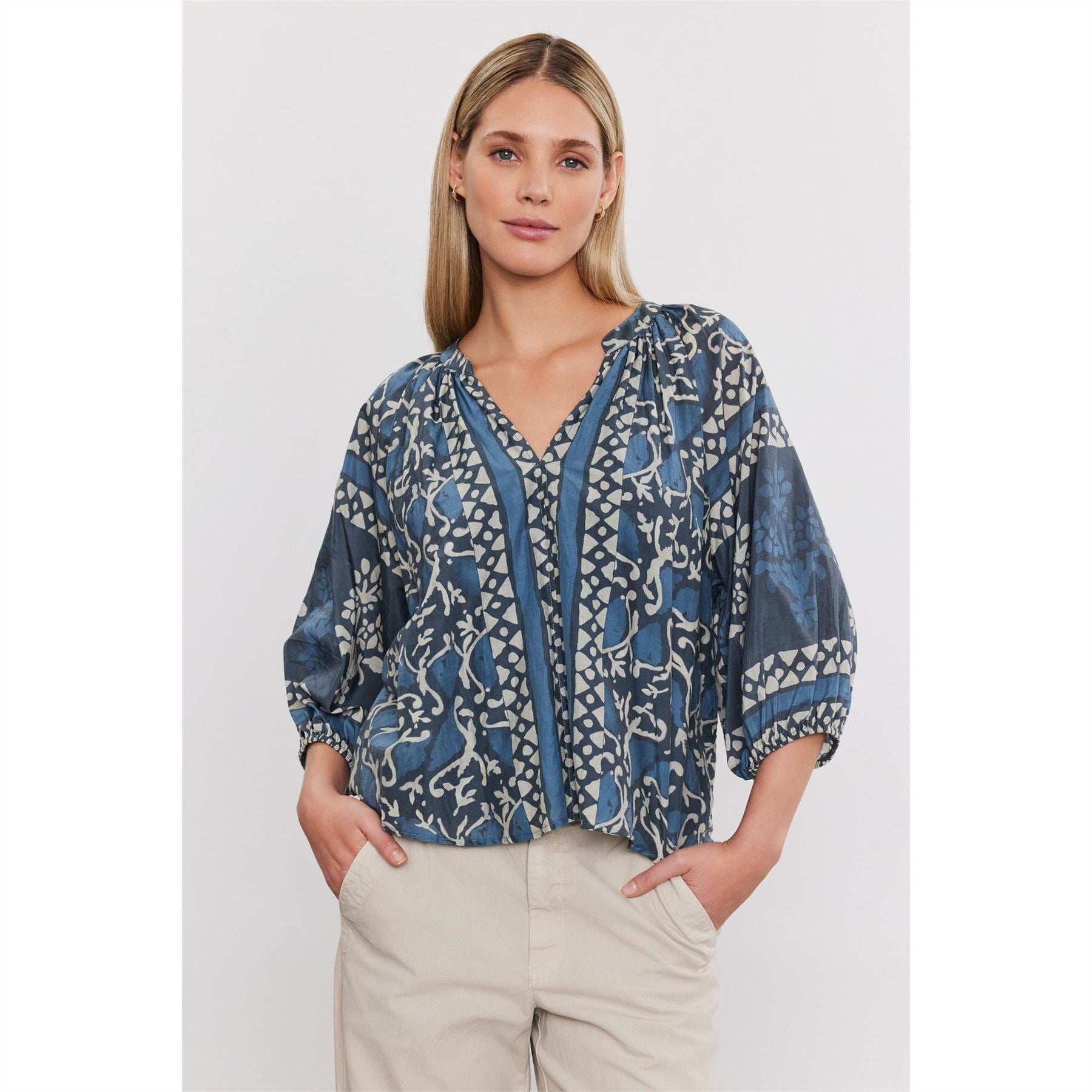 Velvet by Graham and Spencer Regular Fit V-Neck Puff Sleeve Blouse