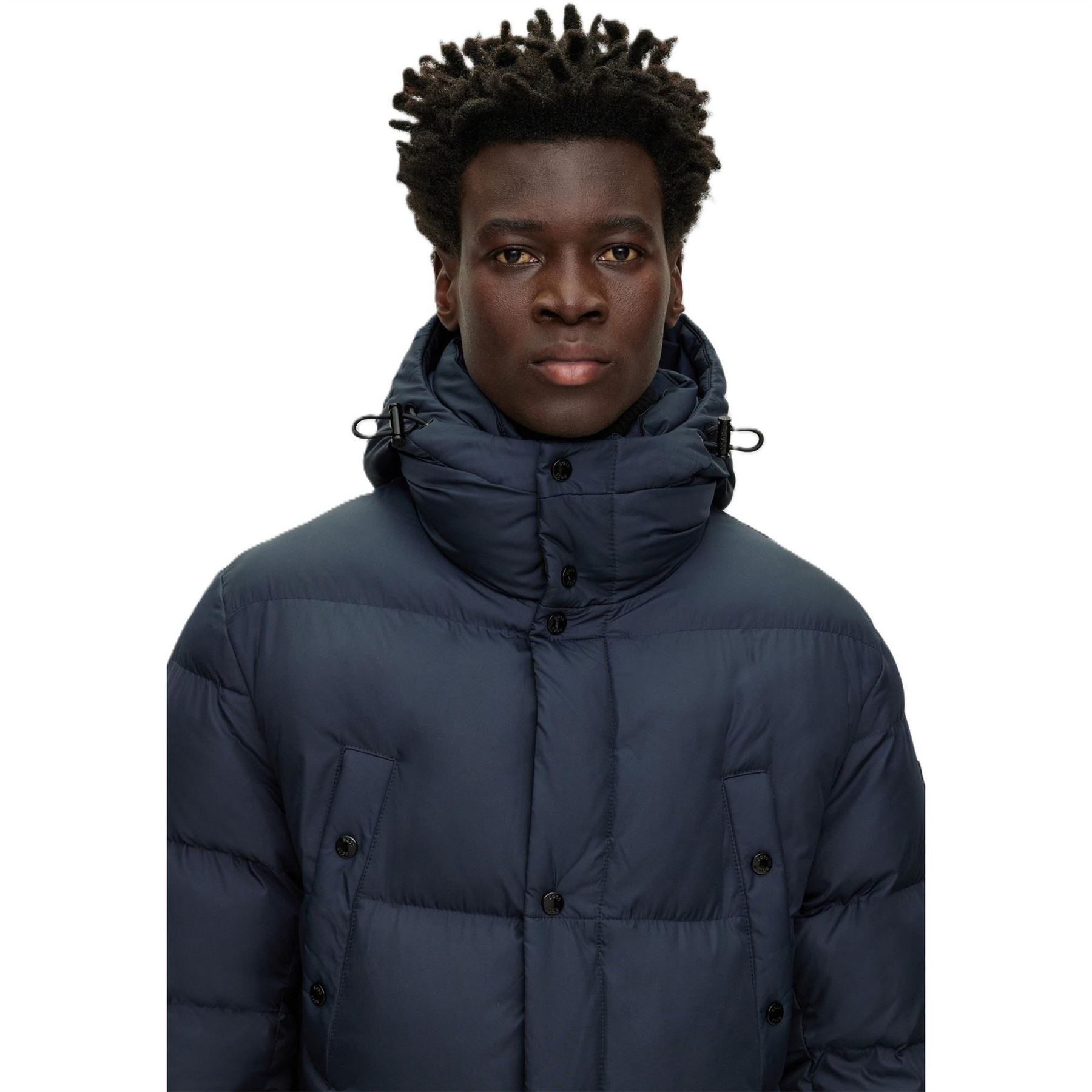 Boss Hooded Solid Patterned Puffer Coat