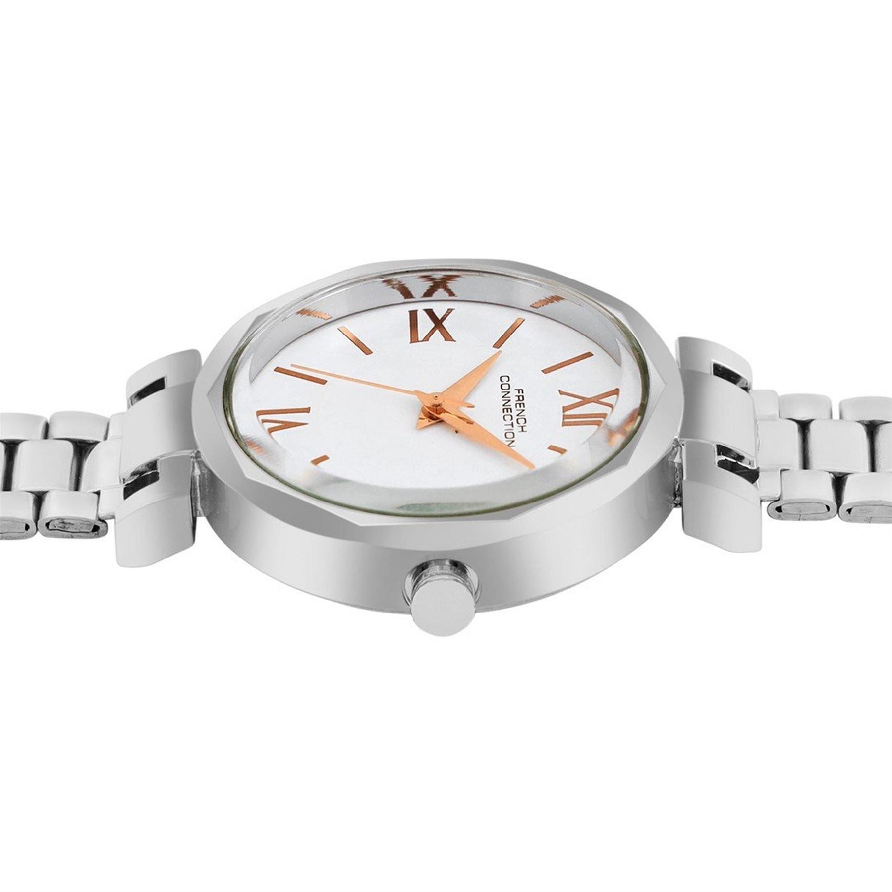 French Connection Connection Silver Case Round Shape Silver Strap Quartz Watch