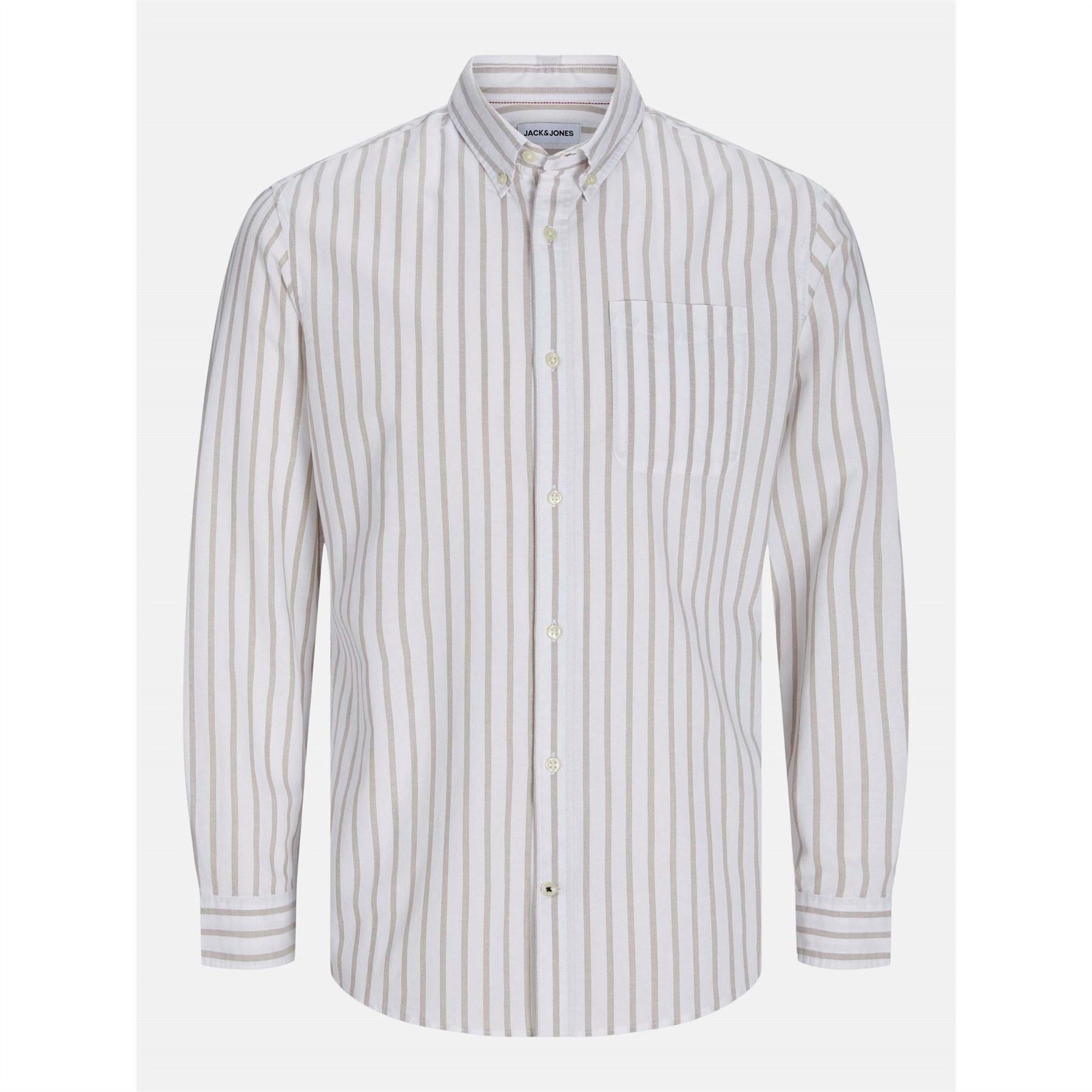Jack and Jones Oxford Chest Pocket Collared Long Sleeve Cuban Shirt