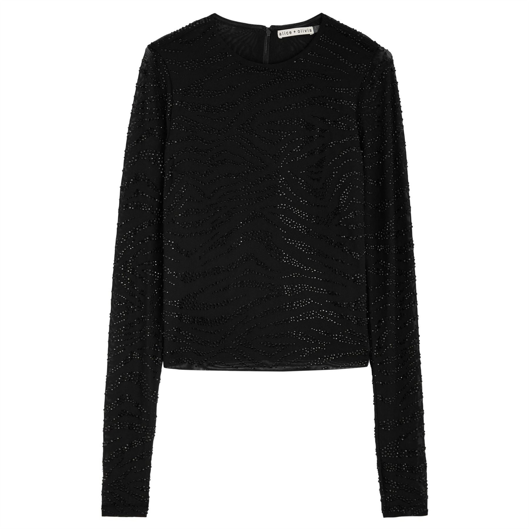 Alice And Olivia Ls Delaina Emb Crew Top