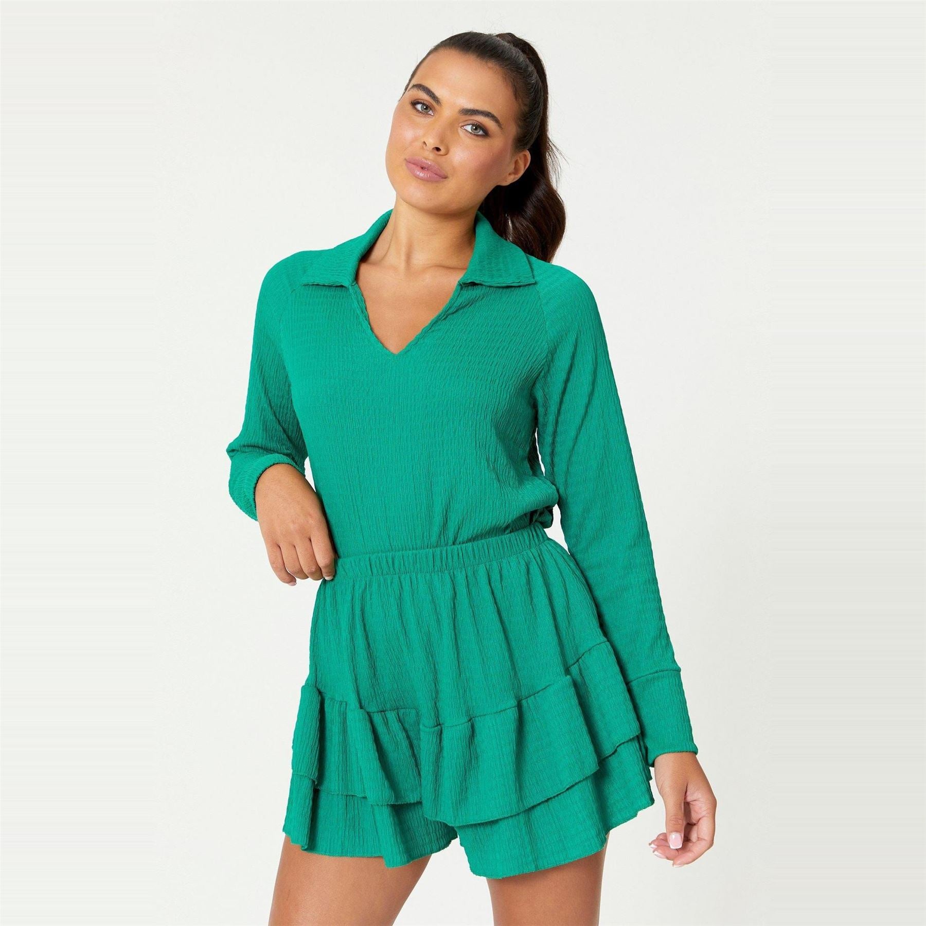 Be You Womens Collar Top And Shorts Set