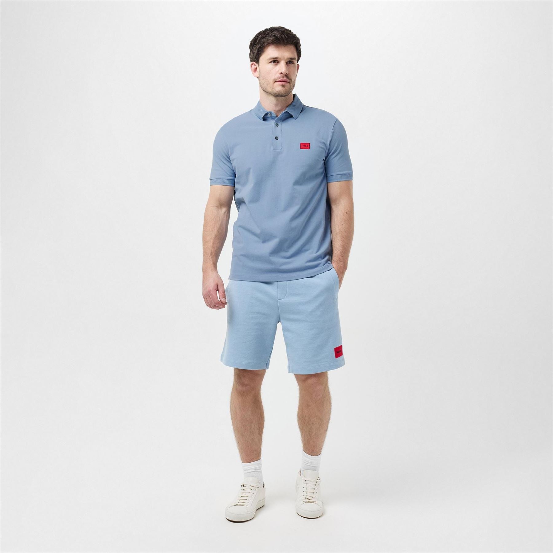 Hugo HUGO Deruso Short Sleeve Polo Shirt with Logo Detail and Ribbed Collar   Premium Cotton