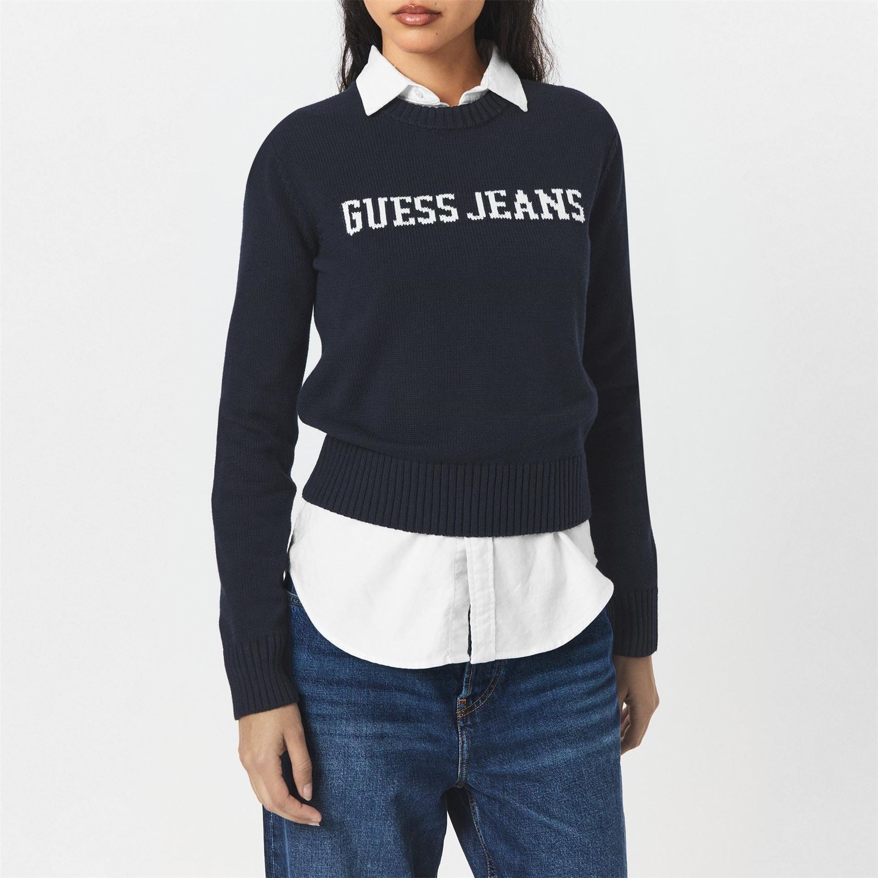 Guess Intarsia Knitted Crew Neck Jumper